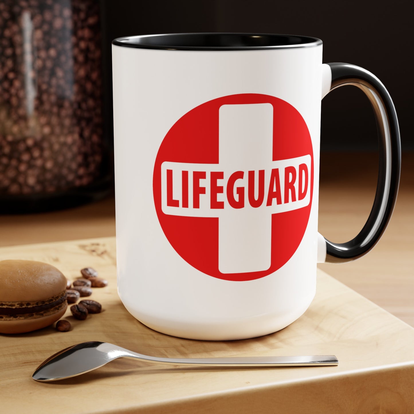 Lifeguard Coffee Mug - Double Sided Black Accent White Ceramic 15oz by TheGlassyLass.com