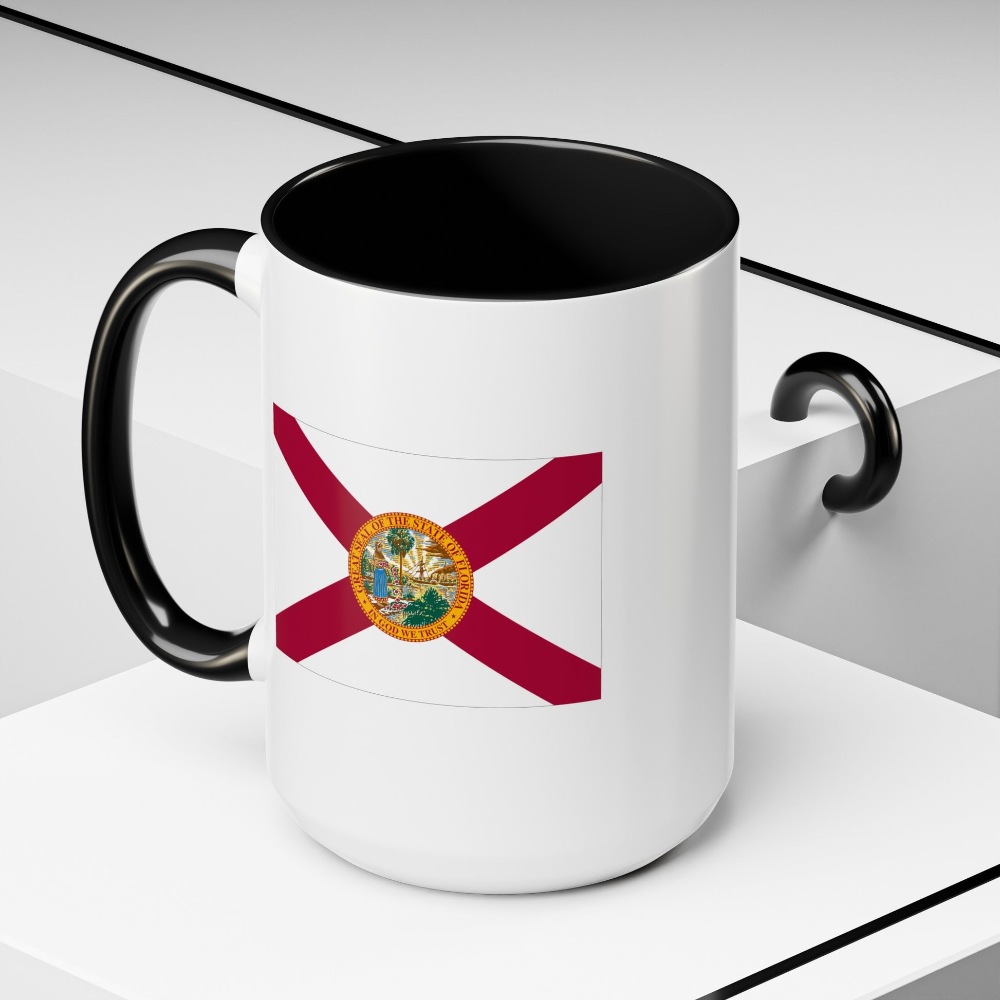 Florida State Flag - Double Sided Black Accent White Ceramic Coffee Mug 15oz by TheGlassyLass.com