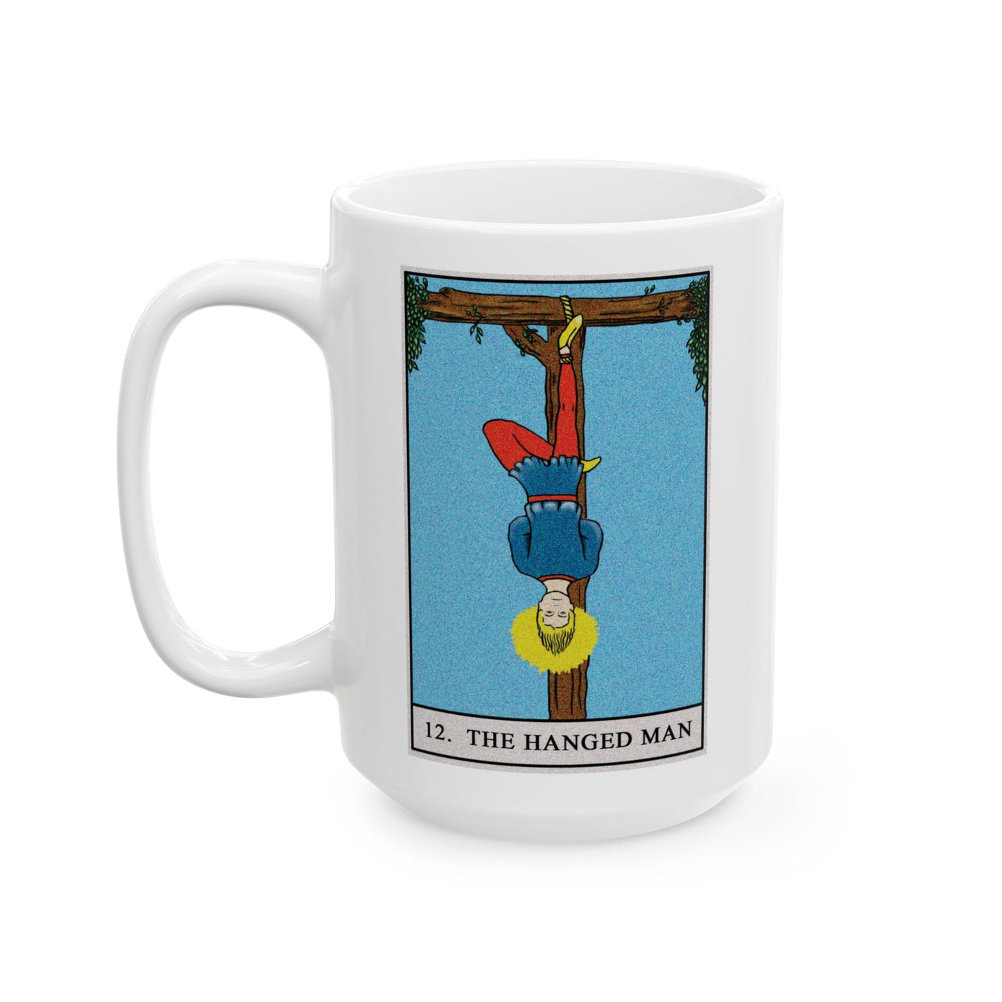 The Hanged Man Tarot Card Coffee Mug - Double Sided White Ceramic 15oz by TheGlassyLass.com
