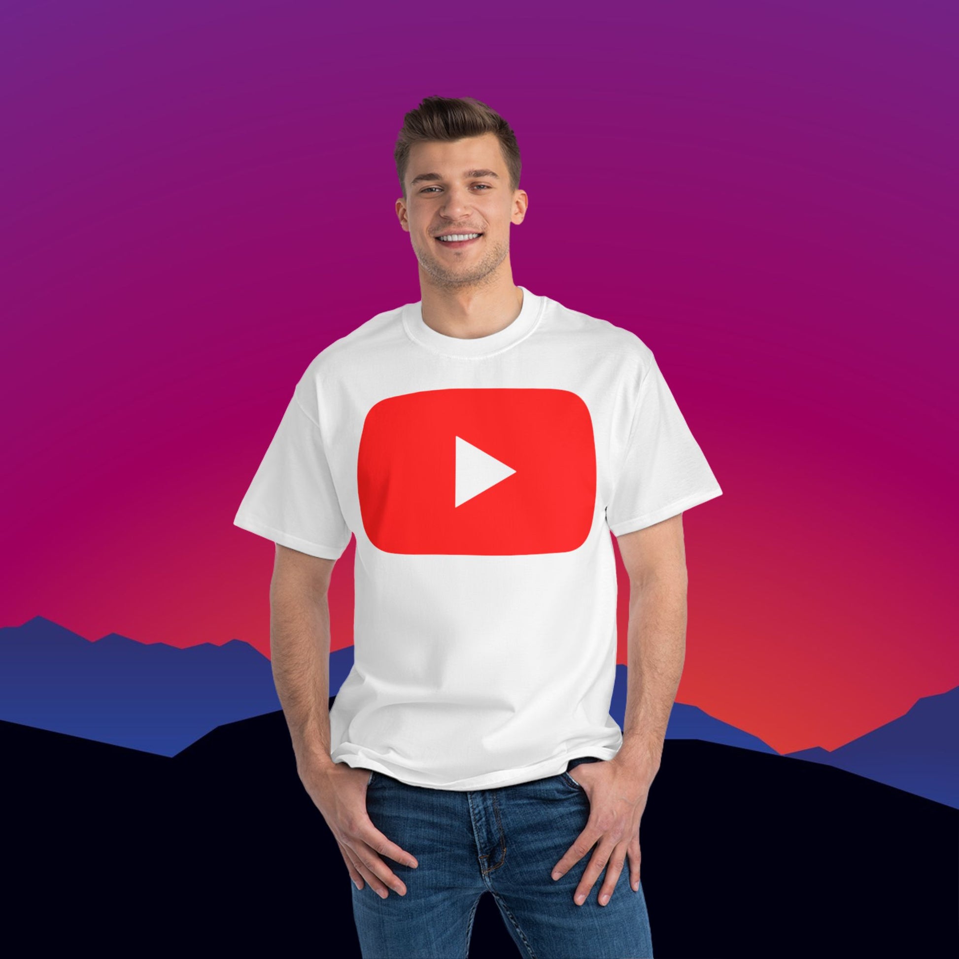 Play Button T-Shirt: (Hanes Beefy-T 100% Preshrunk Cotton) Custom Printed by TheGlassyLass.com