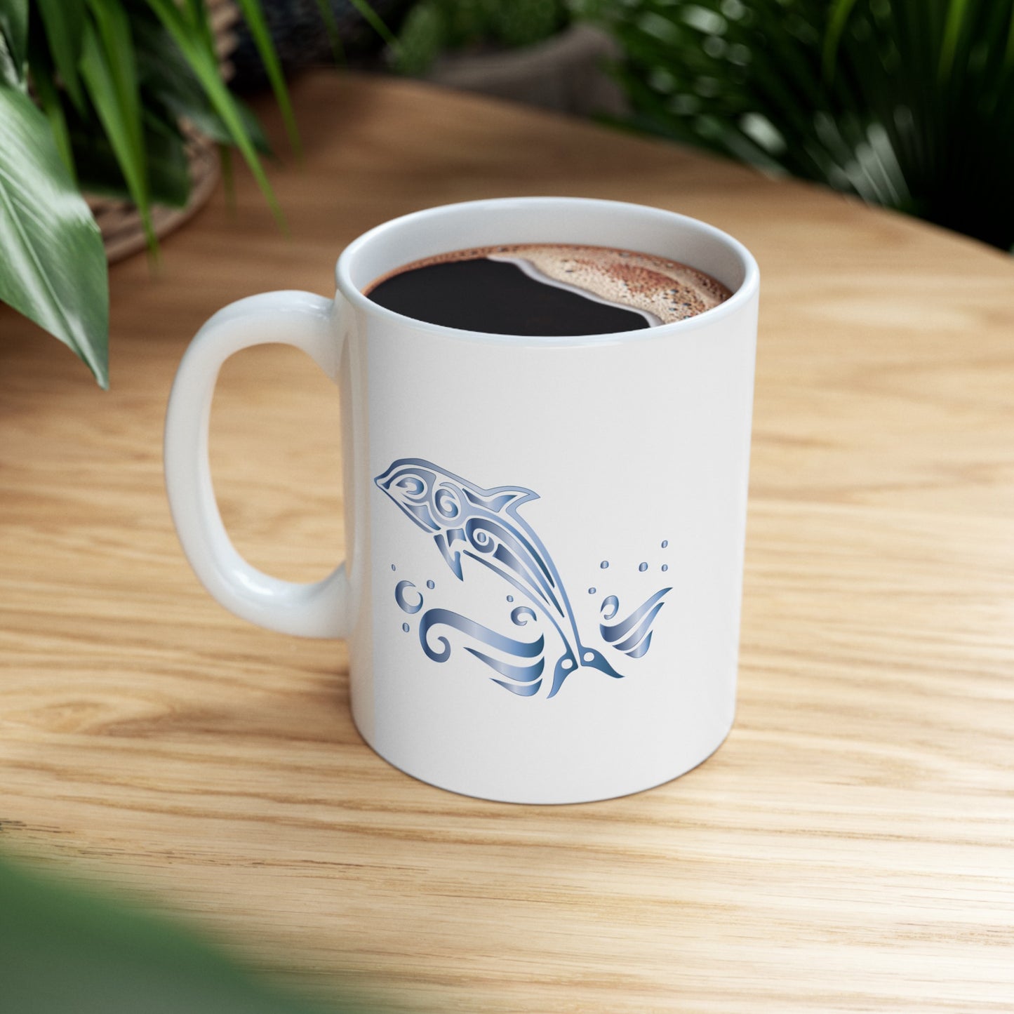 Dolphin Coffee Mug - Double Sided White Ceramic 11oz by TheGlassyLass.com