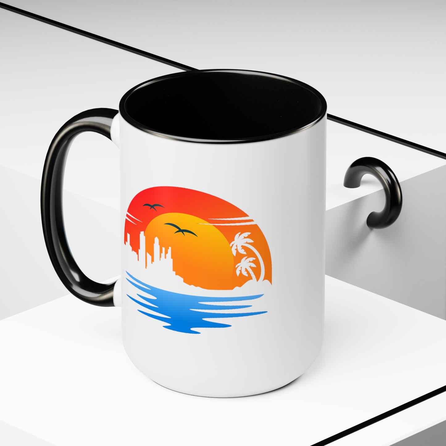 Life's a Beach Coffee Mug - Double Sided Black Accent White Ceramic 15oz by TheGlassyLass.com