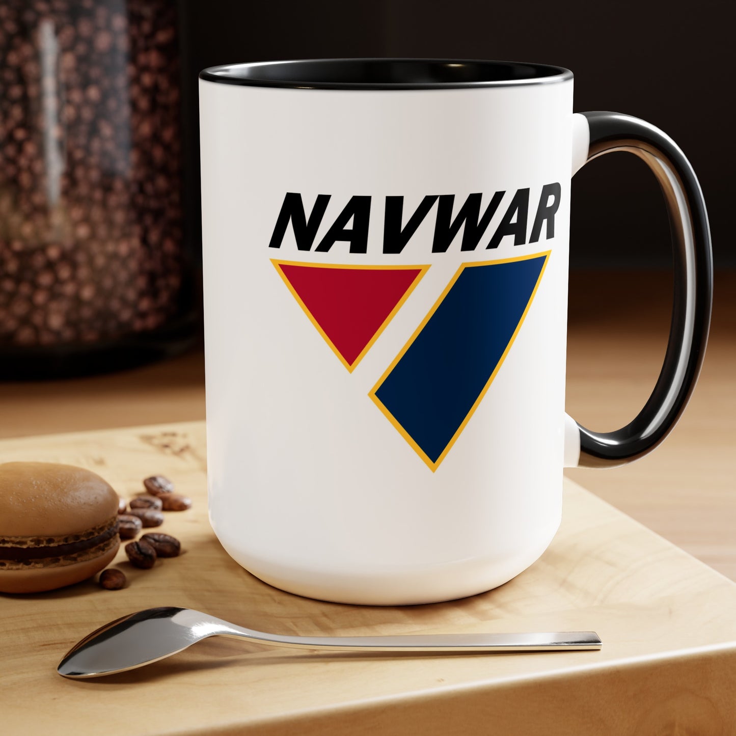 US Navy NAVWAR Coffee Mug - Black Accent Two Tone White Ceramic 15oz by TheGlassyLass.com