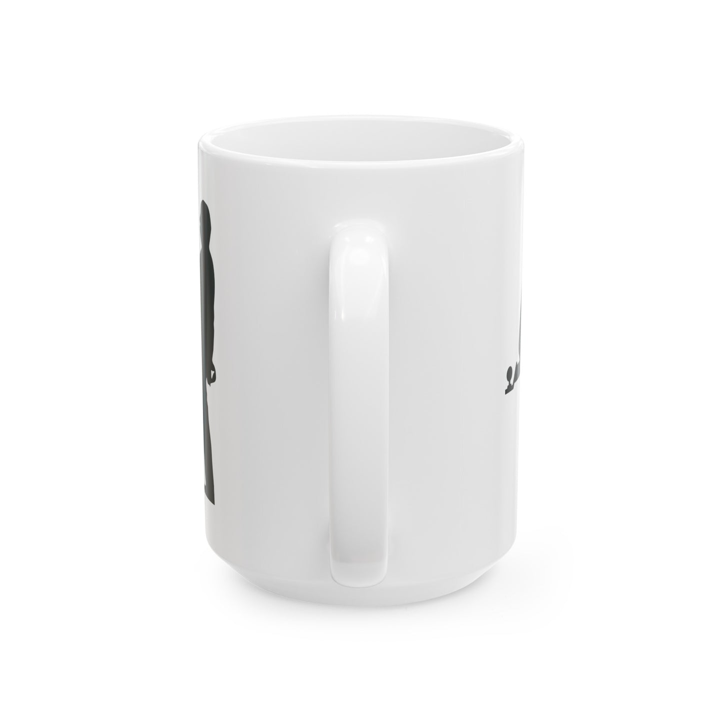 Hitchcock Present Coffee Mug - Double Sided White Ceramic 15oz by TheGlassyLass.com