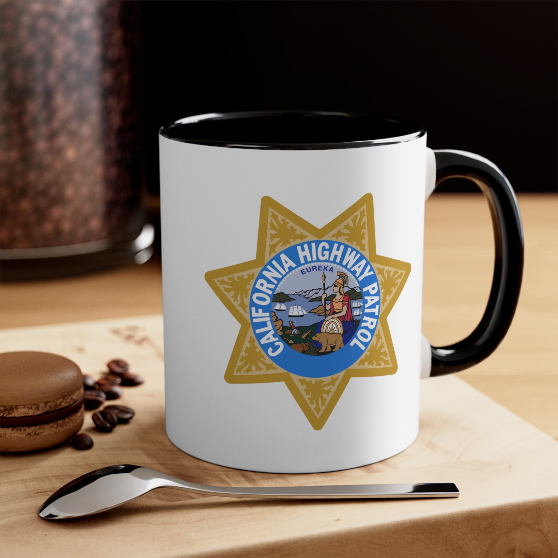 California Highway Patrol Coffee Mug - Double Sided Black Accent White Ceramic 11oz by TheGlassyLass