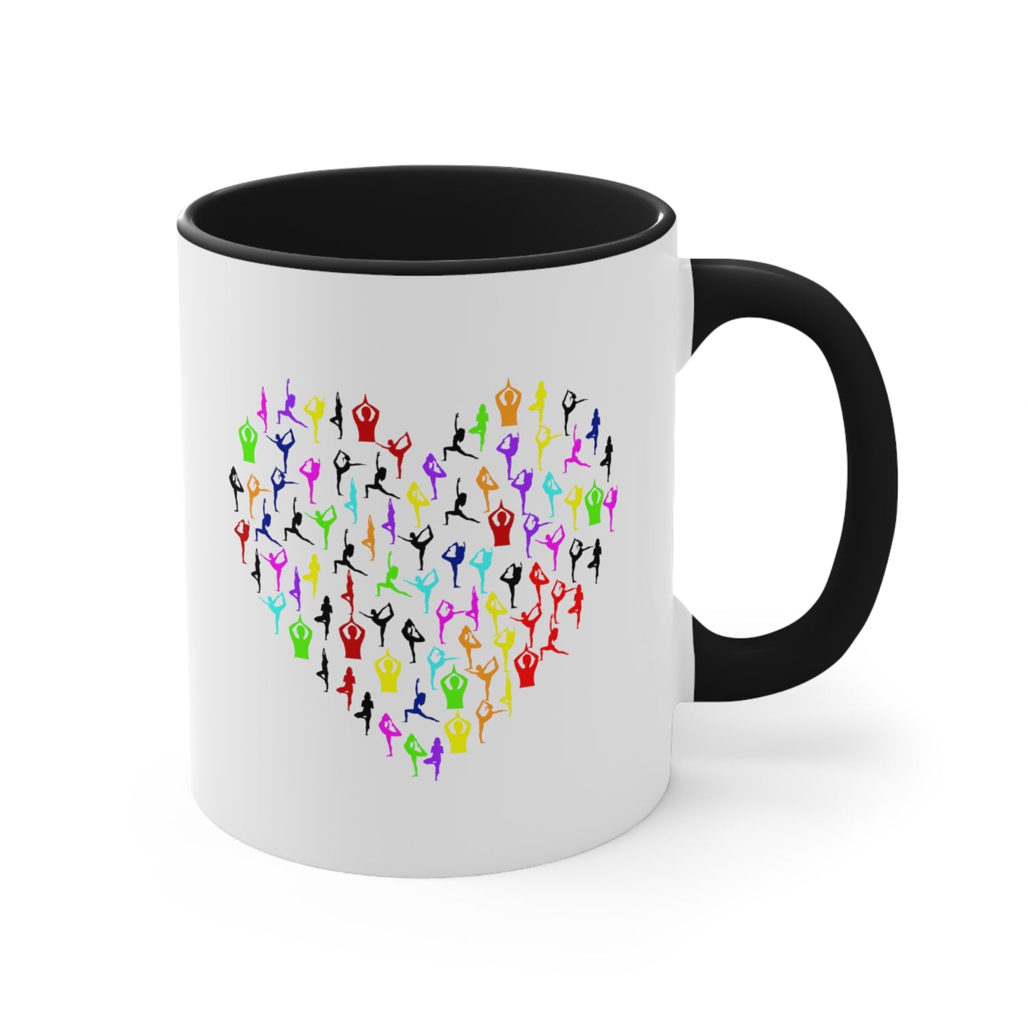 Rainbow Heart Yoga Coffee Mug - Double Sided Black Accent White Ceramic 11oz by TheGlassyLass.com