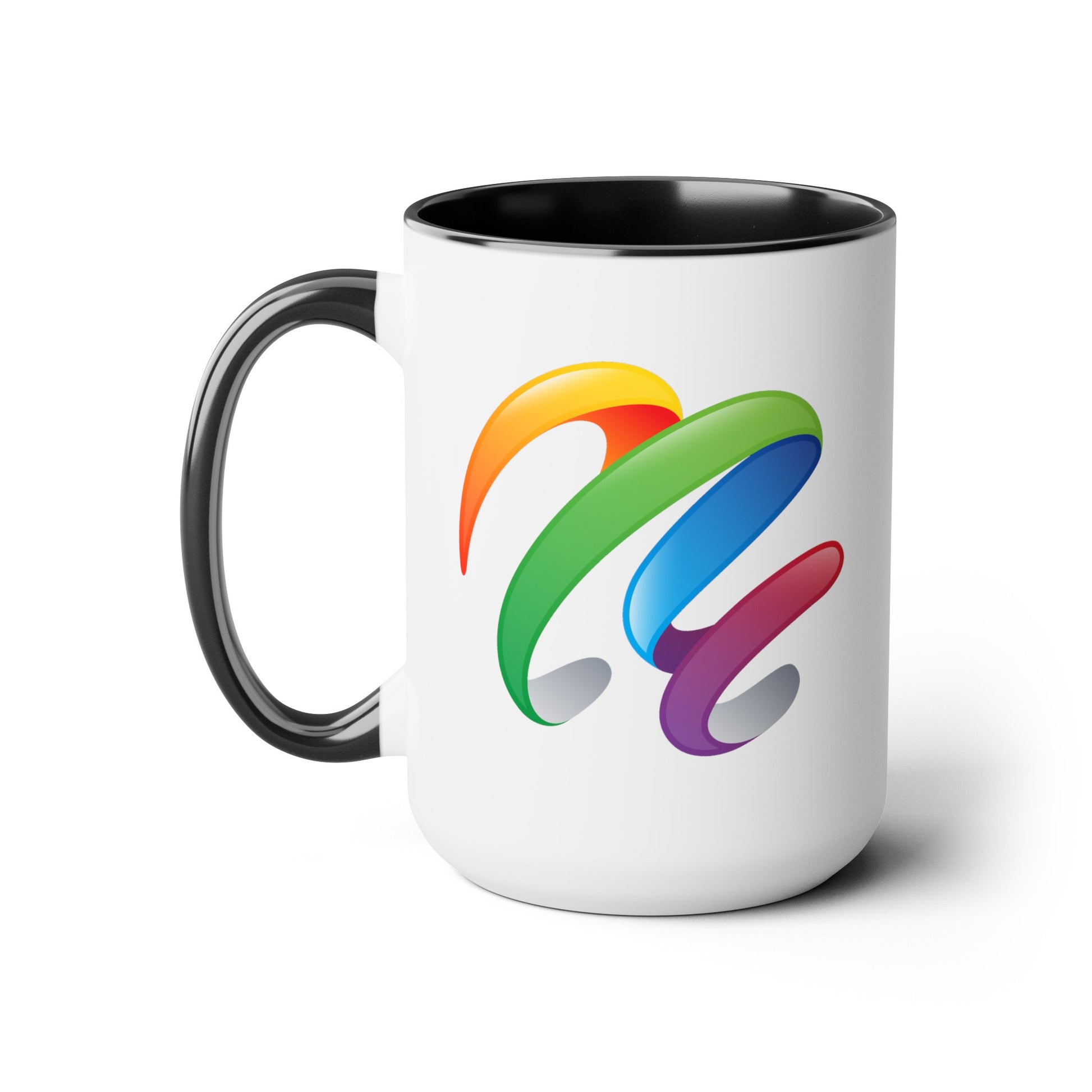 Rainbow Swirl Coffee Mug - Double Sided Black Accent White Ceramic 15oz by TheGlassyLass.com