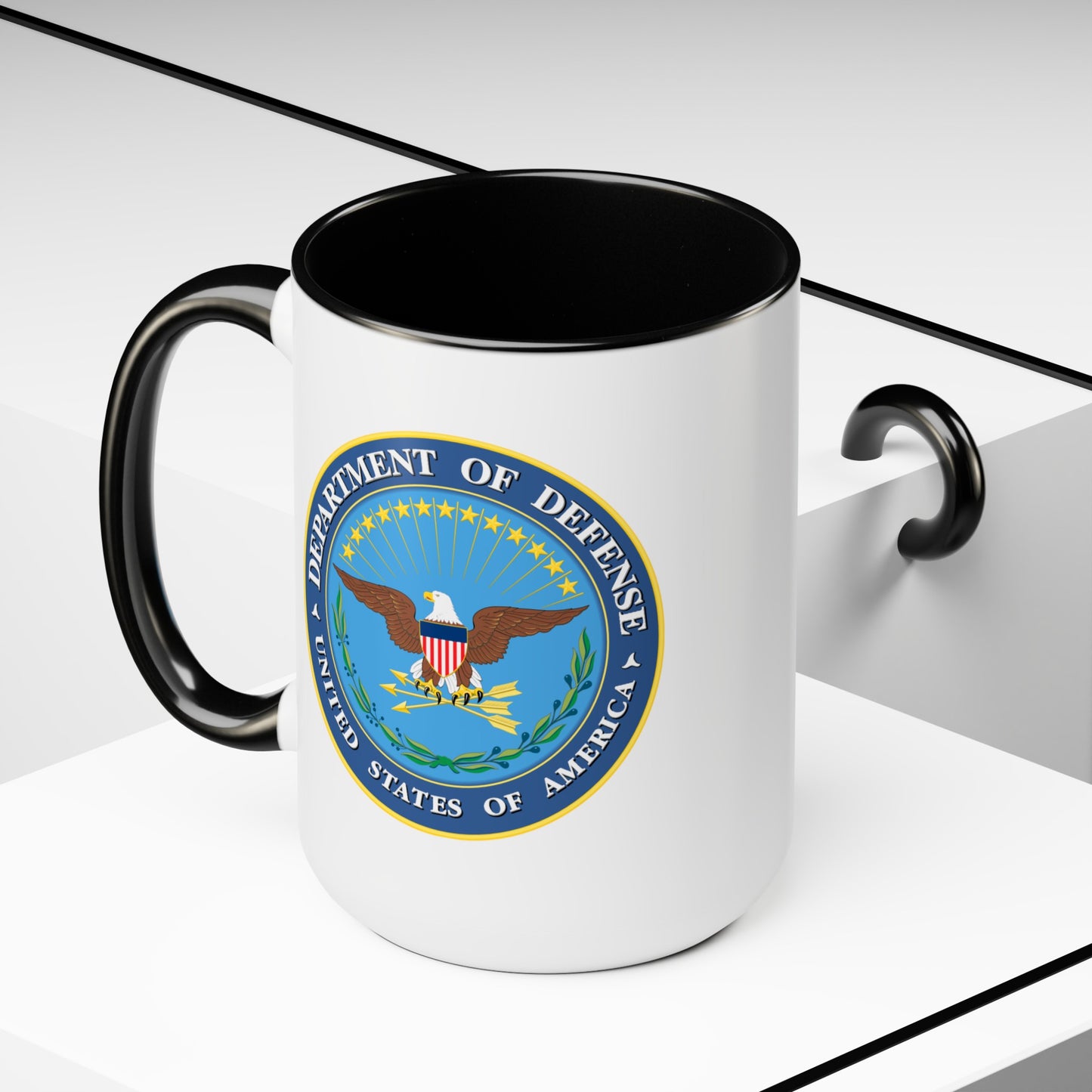Department of Defense Coffee Mug - Double Sided Black Accent White Ceramic 15oz by TheGlassyLass.com