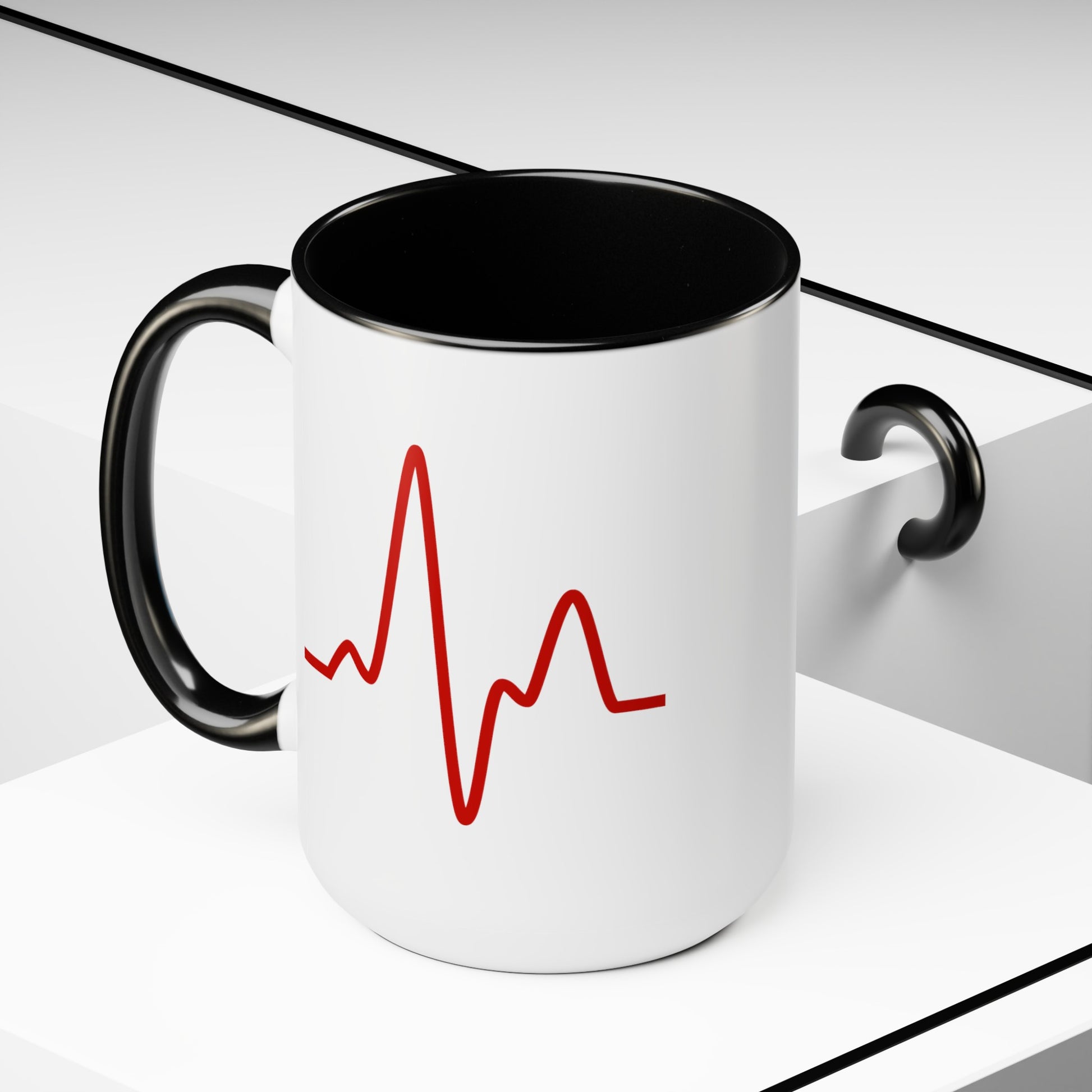 Sine Wave Coffee Mug - Double Sided Black Accent White Ceramic 15oz by TheGlassyLass.com