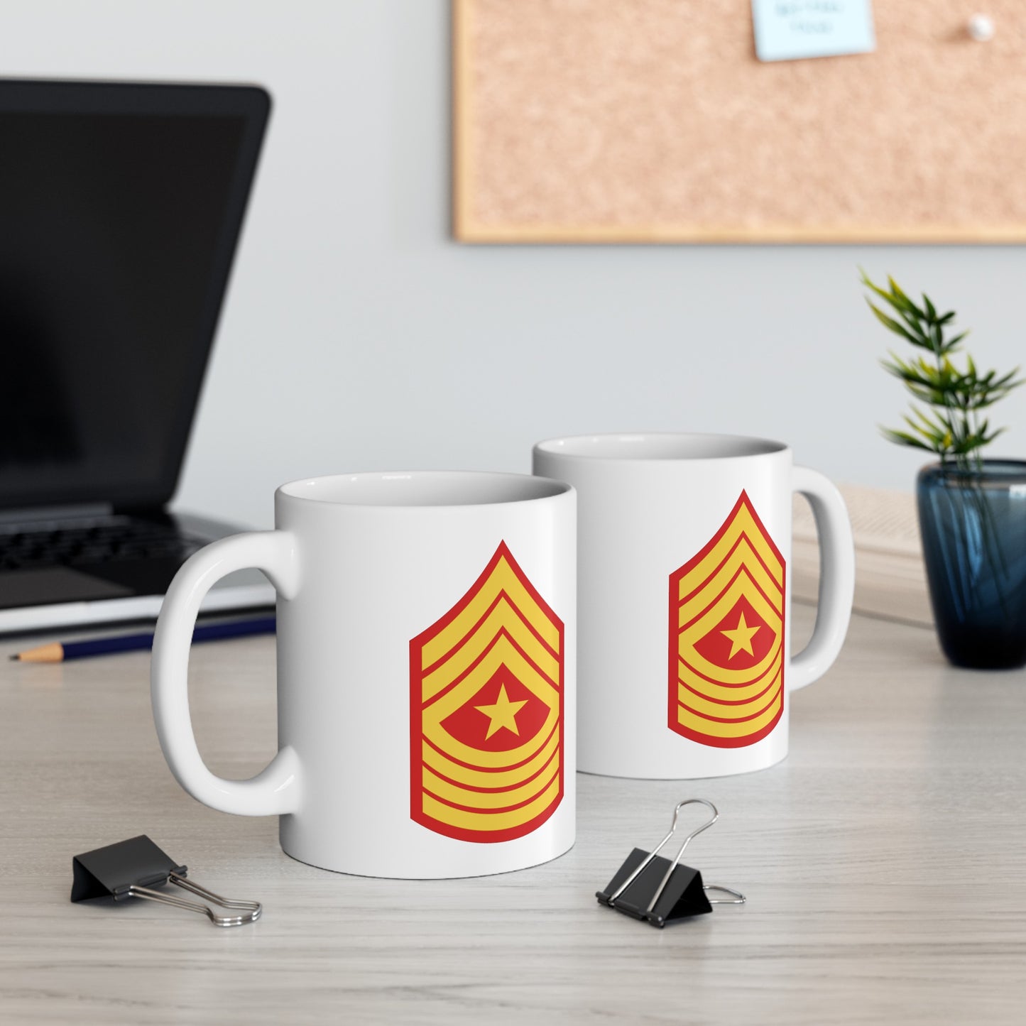 United States Marine Corps Sergeant Major (E-9) Chevron Coffee Mug - Double Sided White Ceramic 11oz - by TheGlassyLass.com