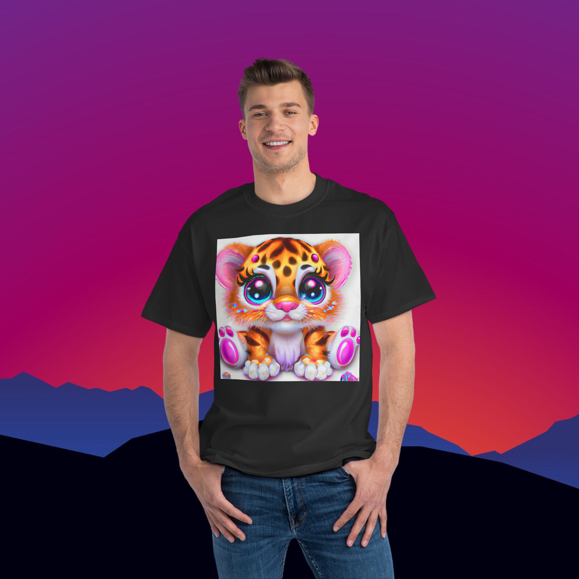 Cuddle Me Tiger T-Shirt: (Hanes Beefy-T 100% Preshrunk Cotton Custom Printed by TheGlassyLass.com