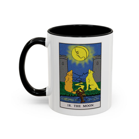 The Moon Tarot Card Coffee Mug - Double Sided Print, Black Accent White Ceramic, 11oz by TheGlassyLass.com