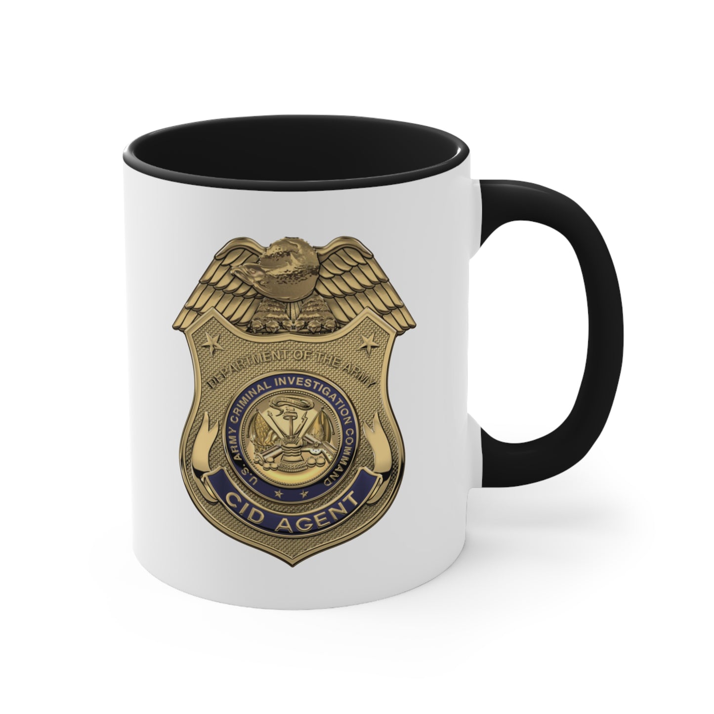 Army CID Agent Badge Coffee Mug - Double Sided Black Accent White Ceramic 11oz by TheGlassyLass.com