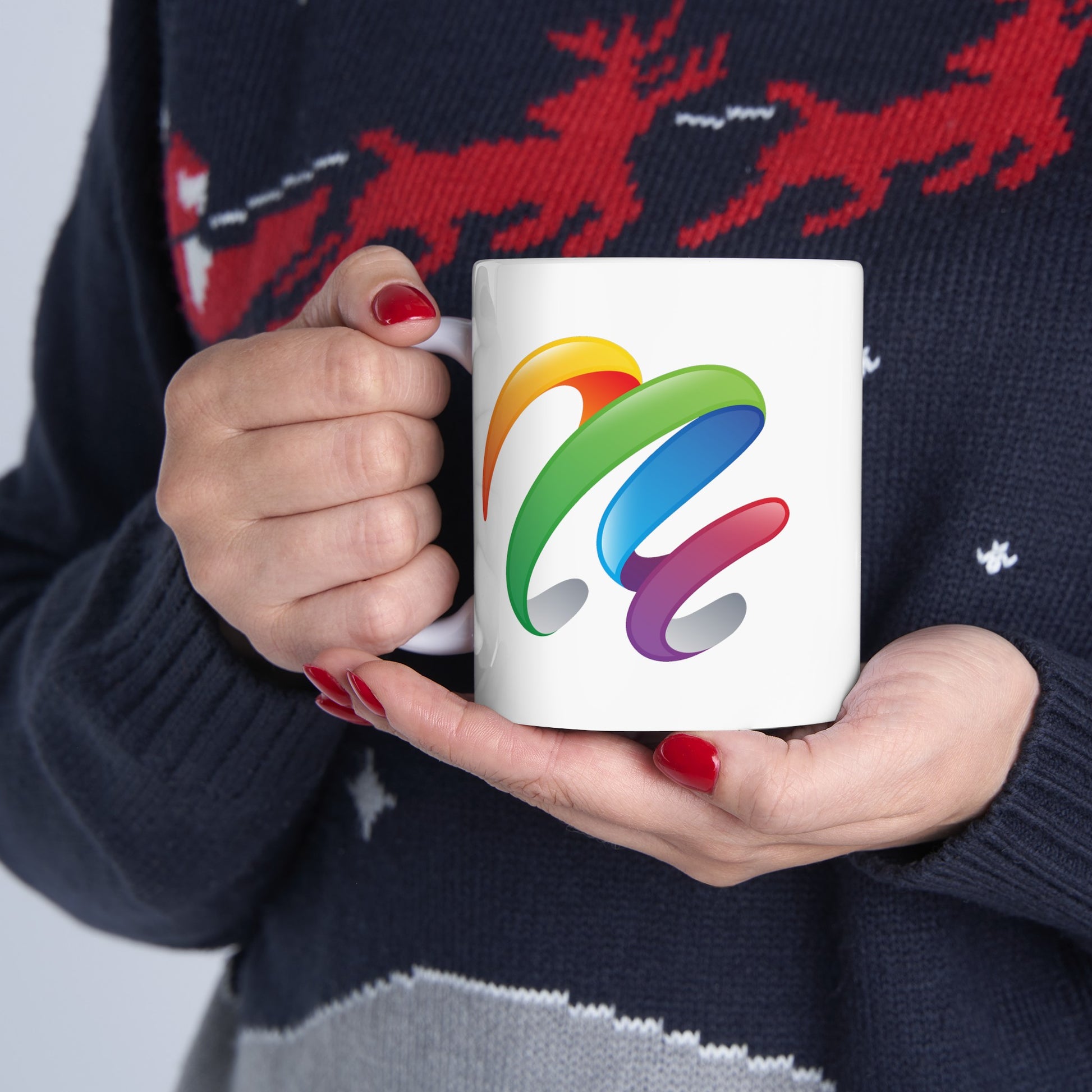 Rainbow Swirl Coffee Mug - Double Sided White Ceramic 11oz by TheGlassyLass.com