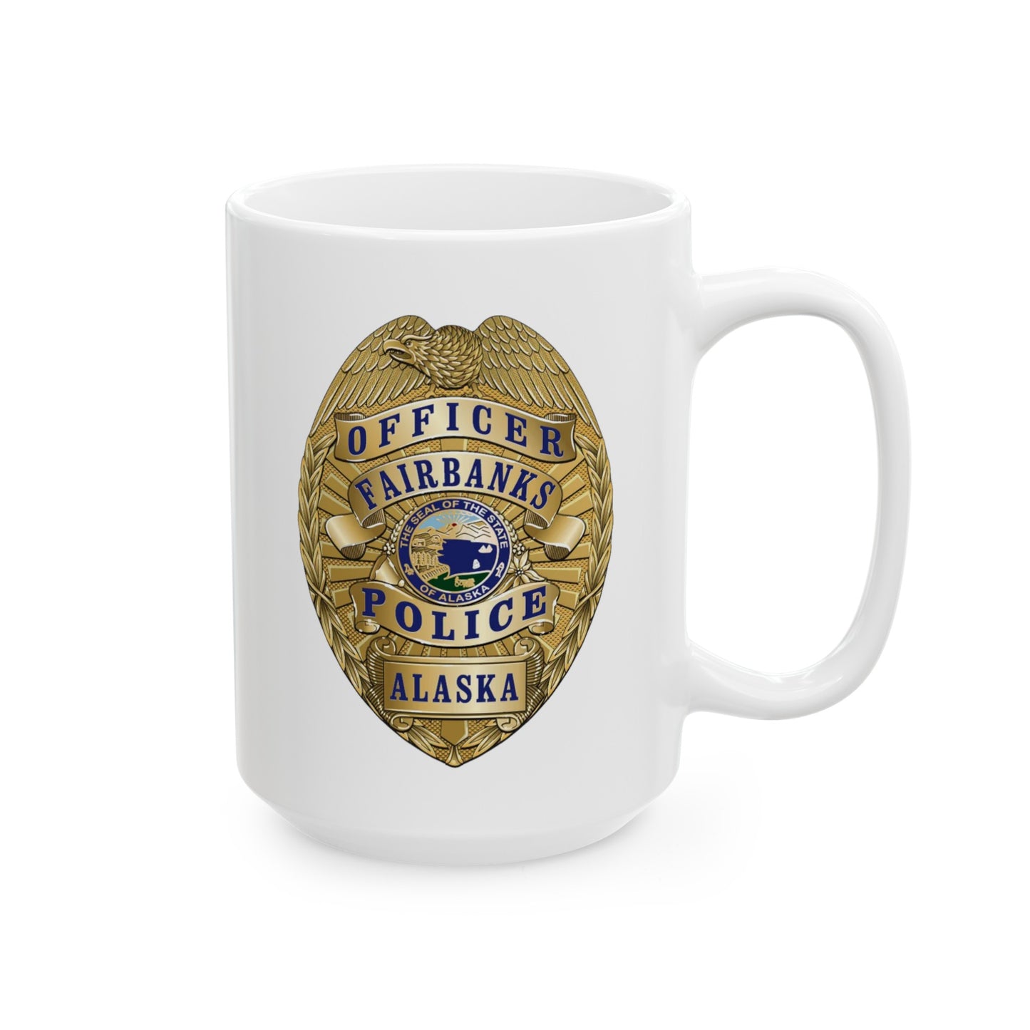 Fairbanks Police Department Badge Coffee Mug - Double Sided White Ceramic 15oz by TheGlassyLass.com