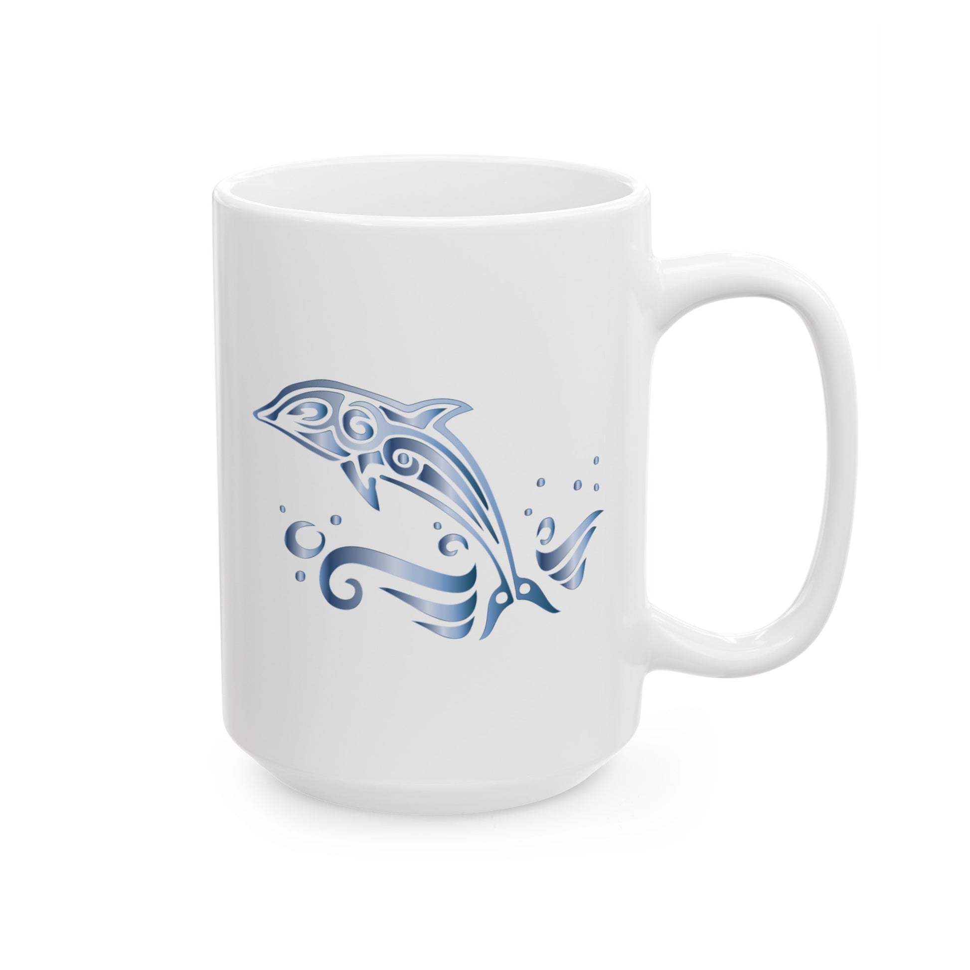Dolphin Coffee Mug - Double Sided White Ceramic 15oz by TheGlassyLass.com