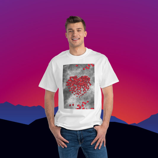 Rose Petal Heart T-Shirt: (Hanes Beefy-T 100% Preshrunk Cotton Custom Printed by TheGlassyLass.com