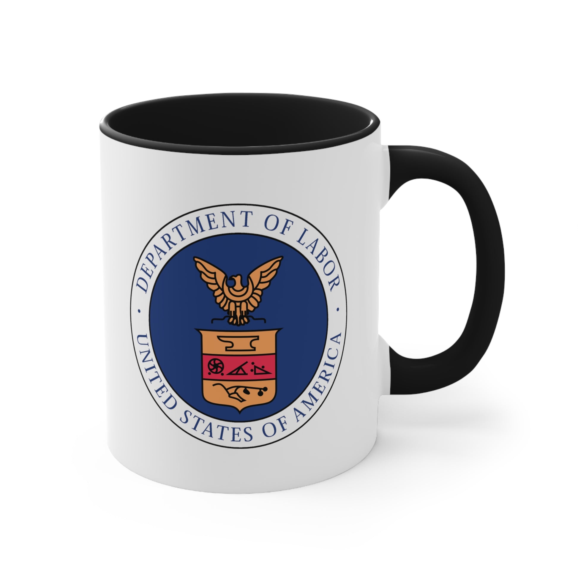 Department of Labor Coffee Mug - Double Sided Black Accent White Ceramic 11oz by TheGlassyLass.com