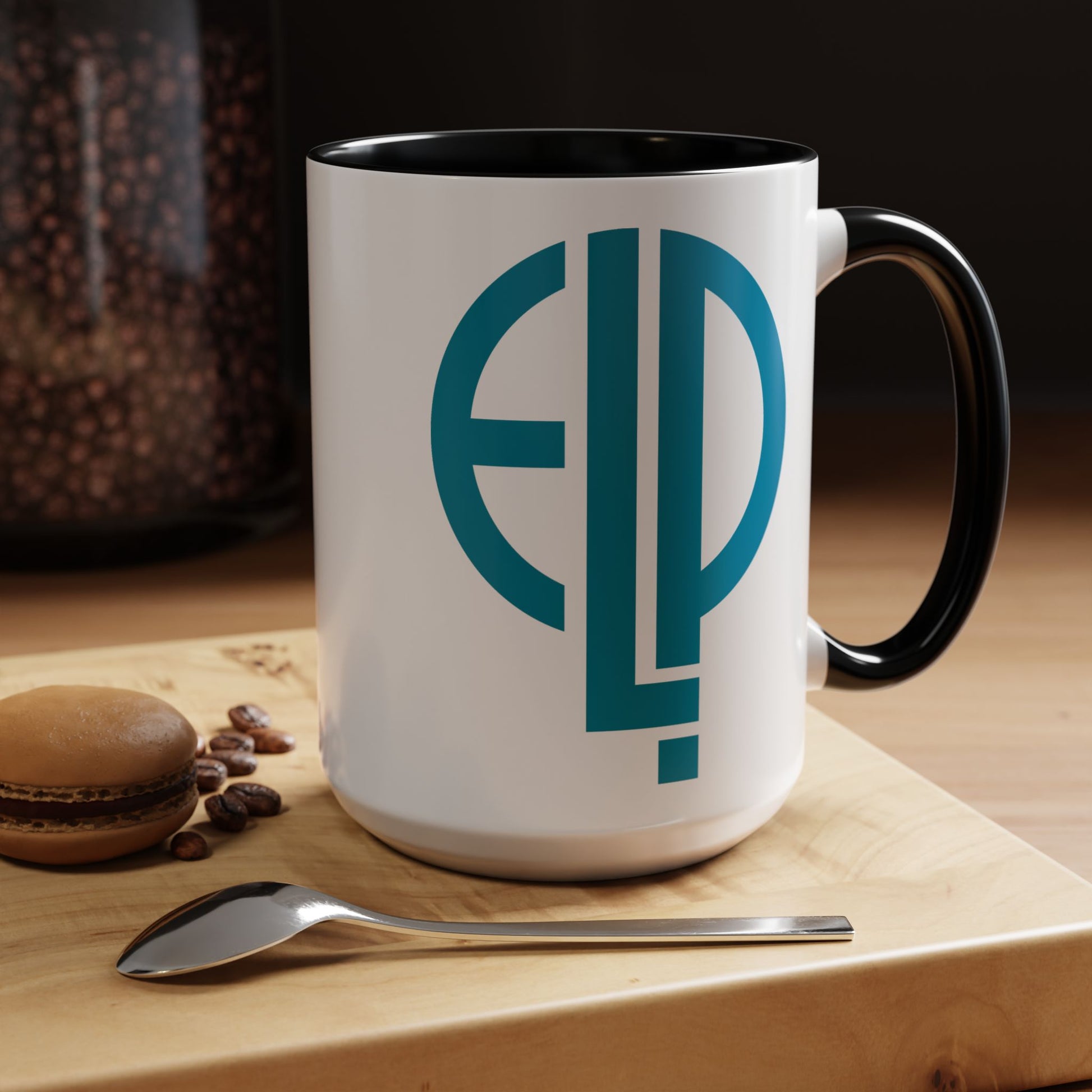 ELP Coffee Mug - Double Sided Black Accent White Ceramic 15oz by TheGlassyLass.com