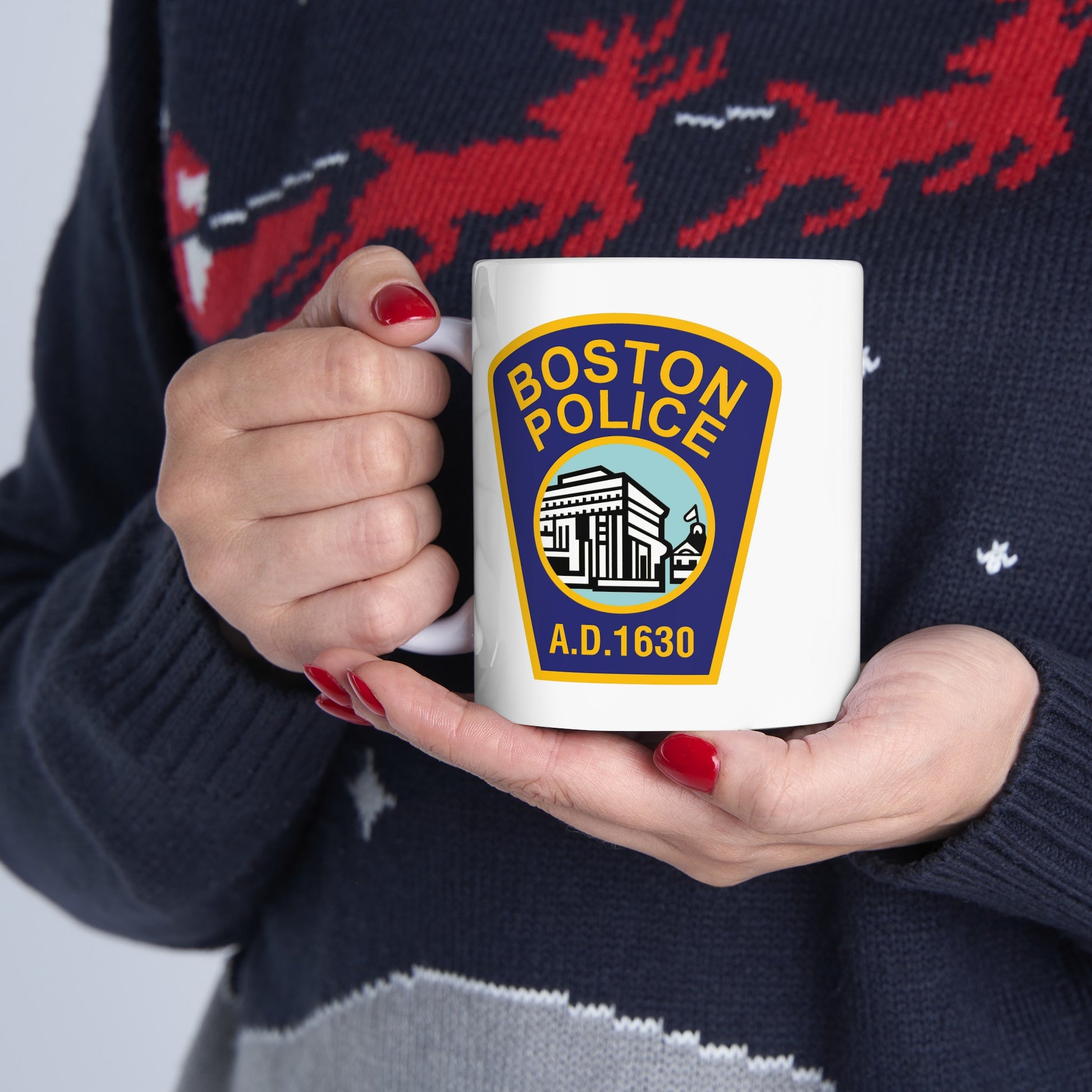 Boston Police Coffee Mug - Double Sided White Ceramic 11oz by TheGlassyLass.com