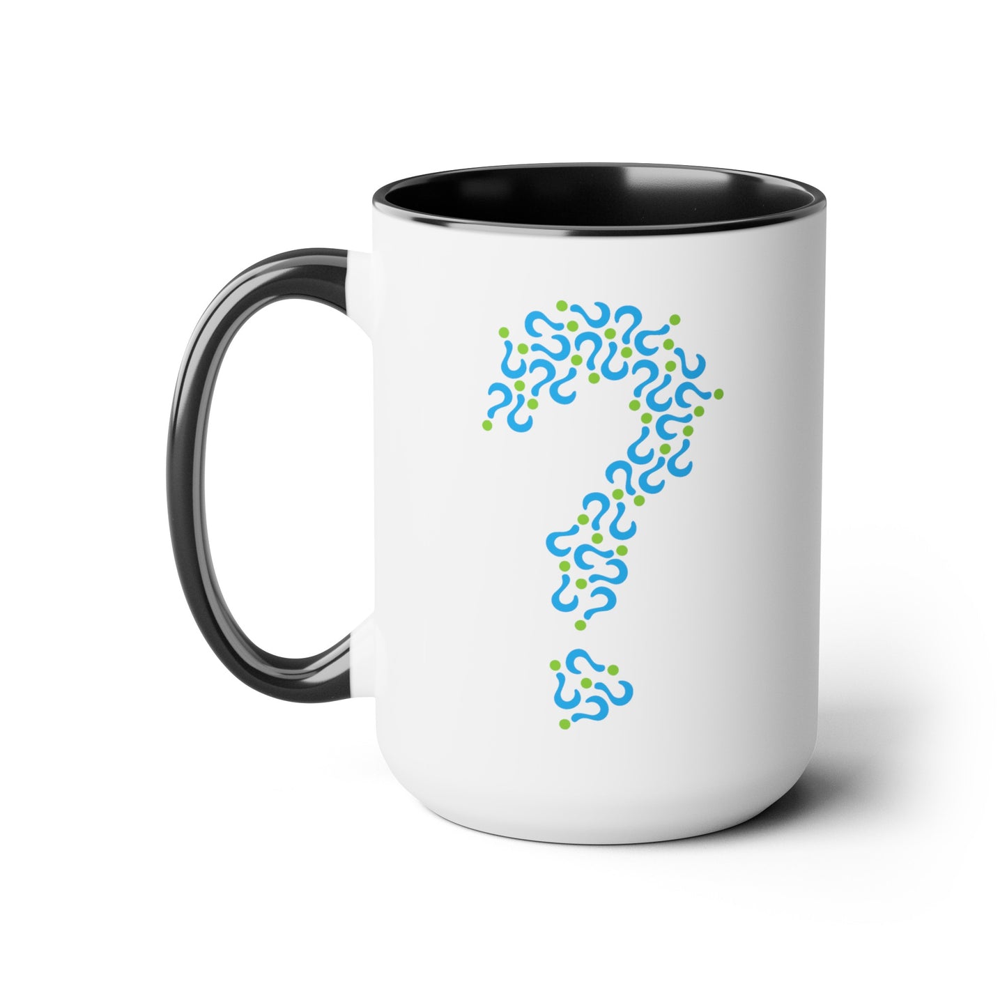 Question Mark Coffee Mug - Double Sided Black Accent White Ceramic 15oz by TheGlassyLass.com