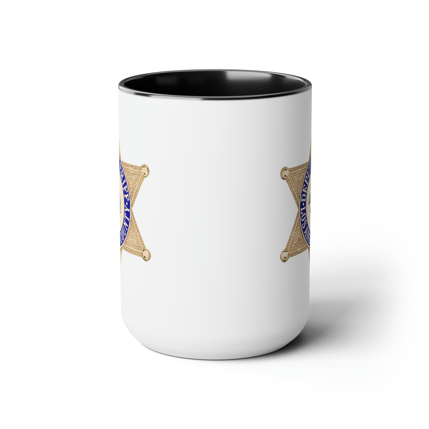 LASD Deputy Sheriff Badge Coffee Mugs - Double Sided Black Accent White Ceramic 15oz by TheGlassyLass