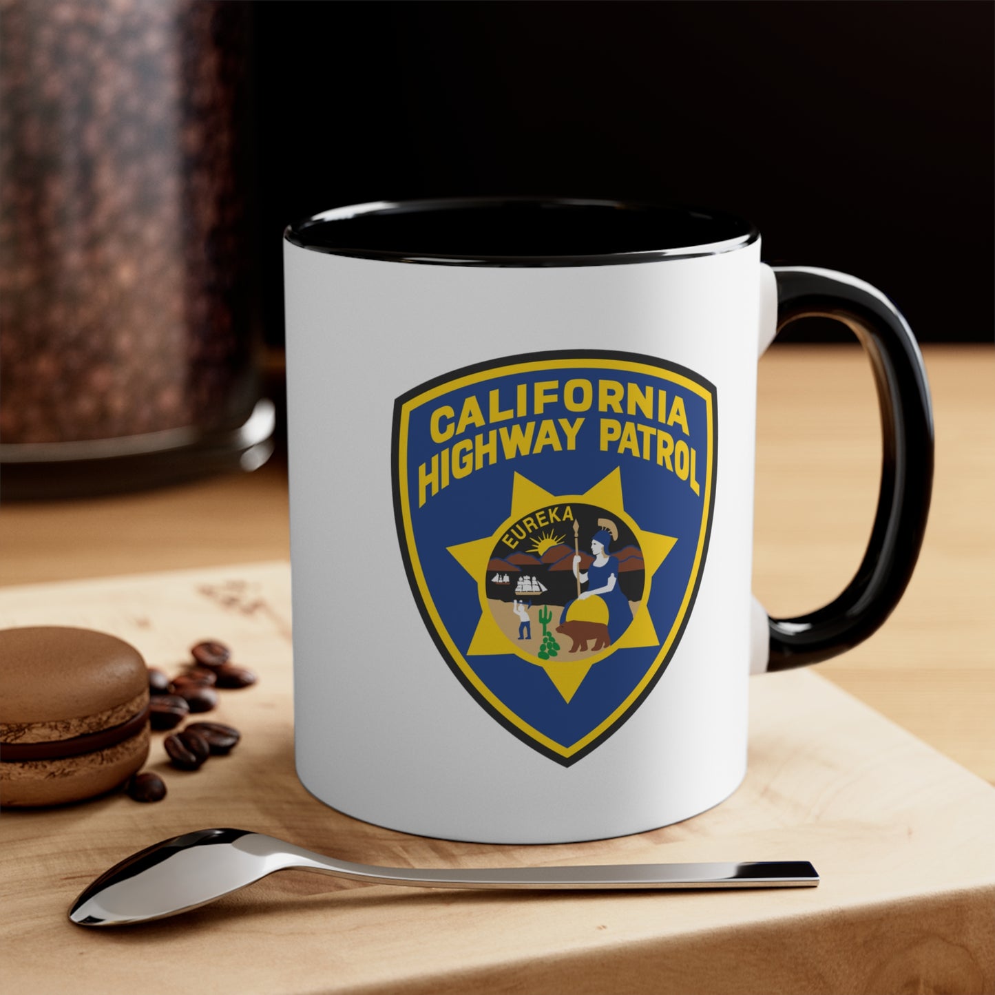 California Highway Patrol Coffee Mug - Double Sided Black Accent White Ceramic 11oz by TheGlassyLass