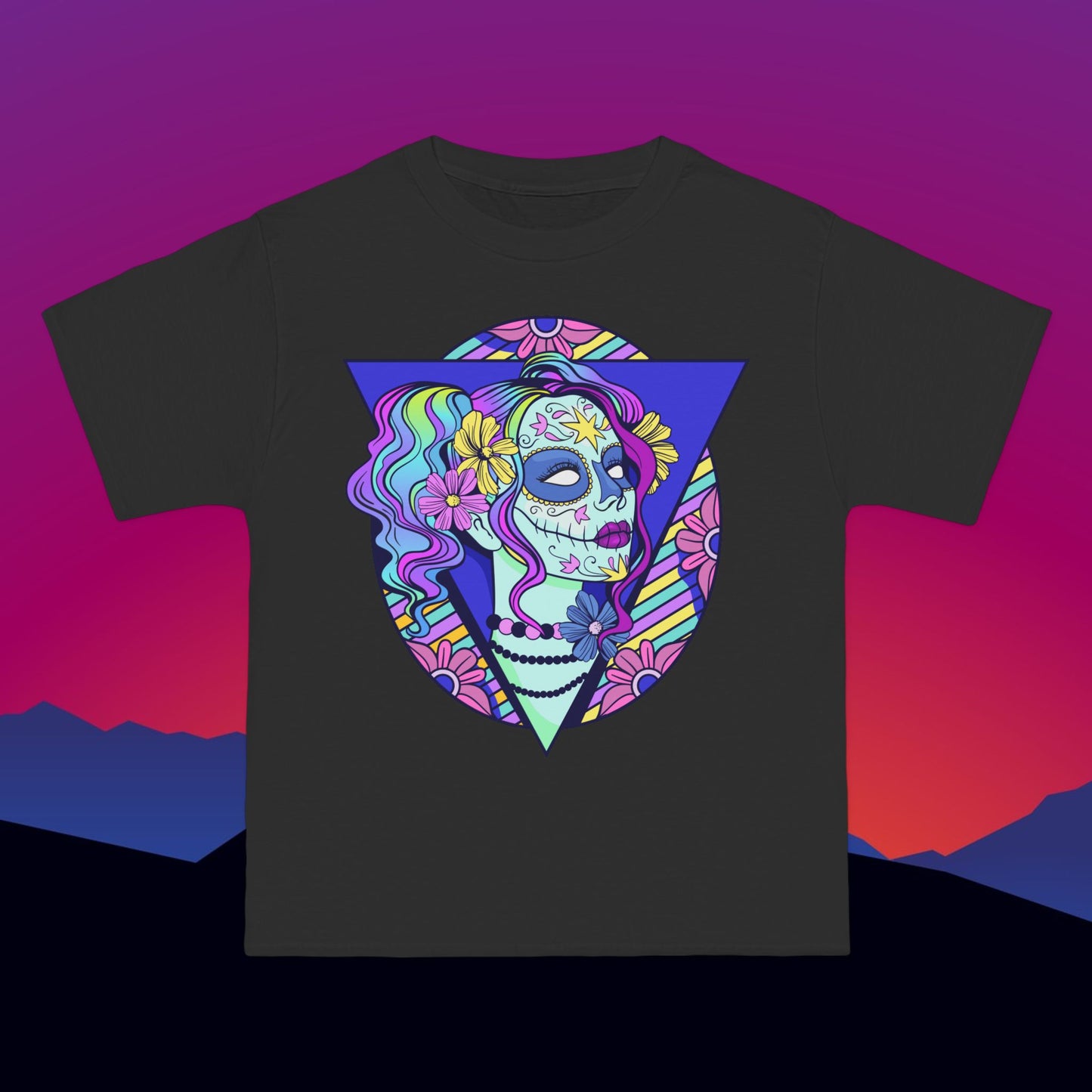 Sugar Skull T-Shirt: (Hanes Beefy-T 100% Preshrunk Cotton) Custom Printed by TheGlassyLass.com