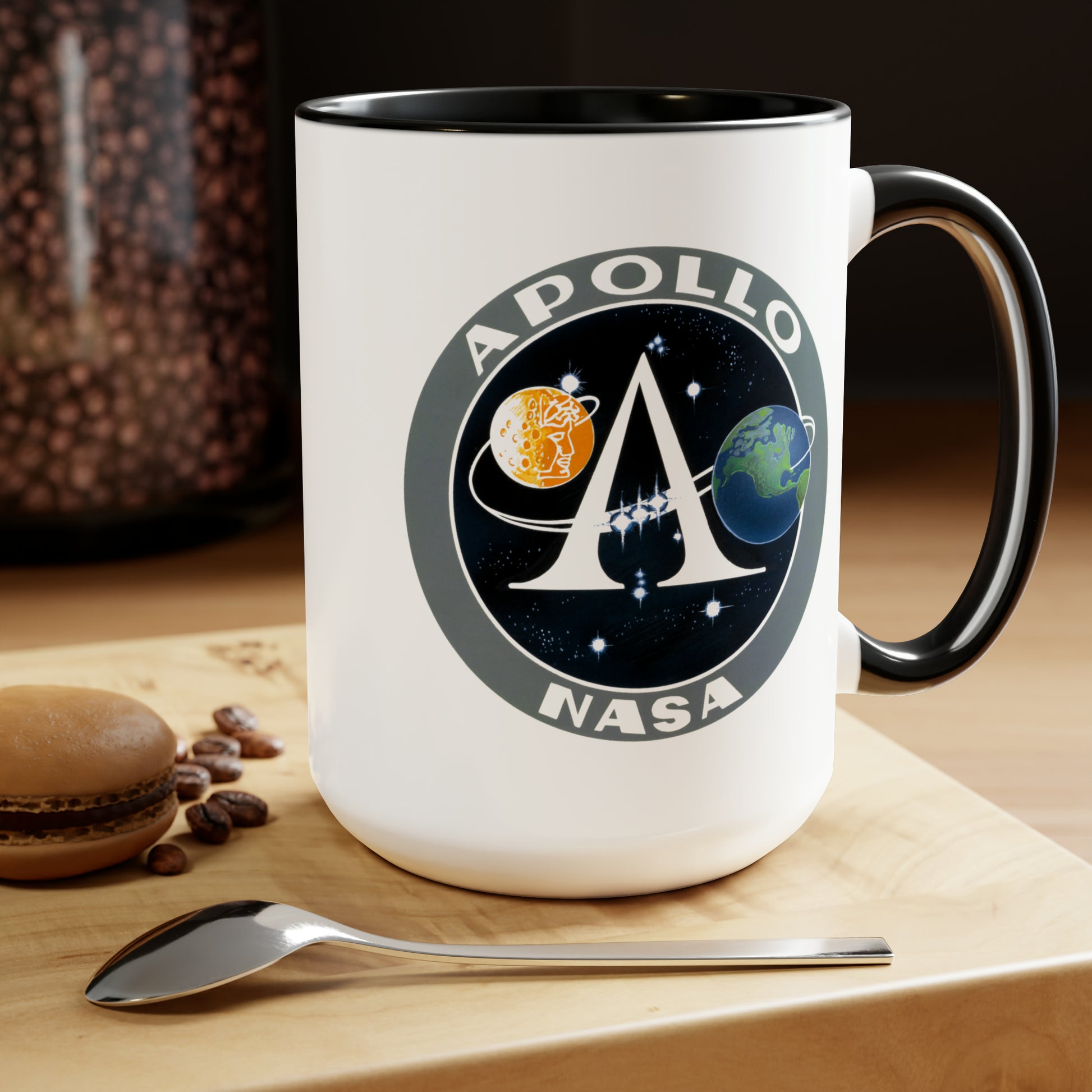 NASA Apollo Program Coffee Mugs - Double Sided Black Accent White Ceramic 15oz by TheGlassyLass