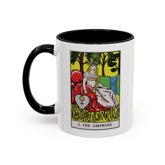 The Empress Tarot Card Coffee Mug - Double Sided Print, Black Accent White Ceramic, 11oz by TheGlassyLass
