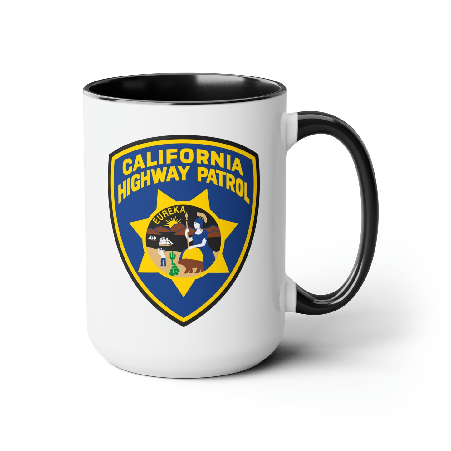 California Highway Patrol Coffee Mug - Double Sided Black Accent White Ceramic 15oz by TheGlassyLass