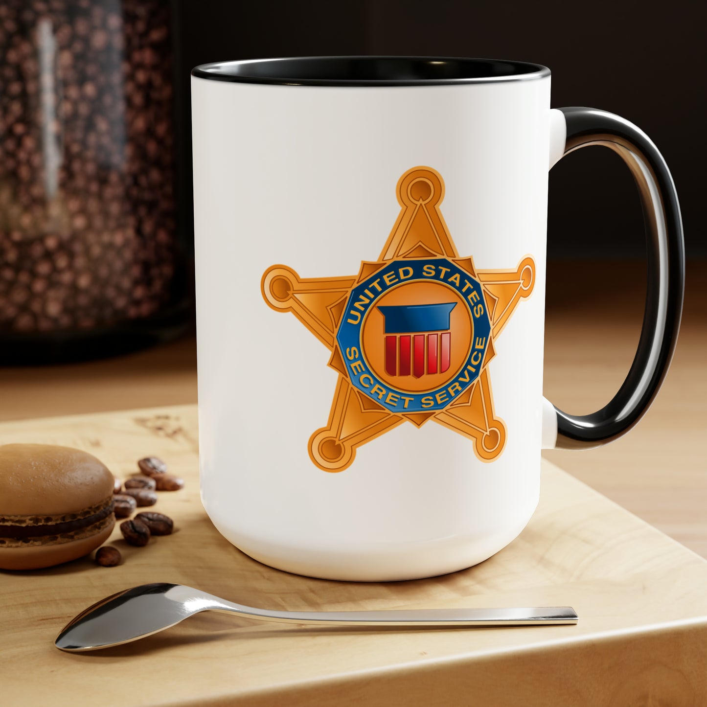 US Secret Service Coffee Mugs - Double Sided Black Accent White Ceramic 15oz by TheGlassyLass