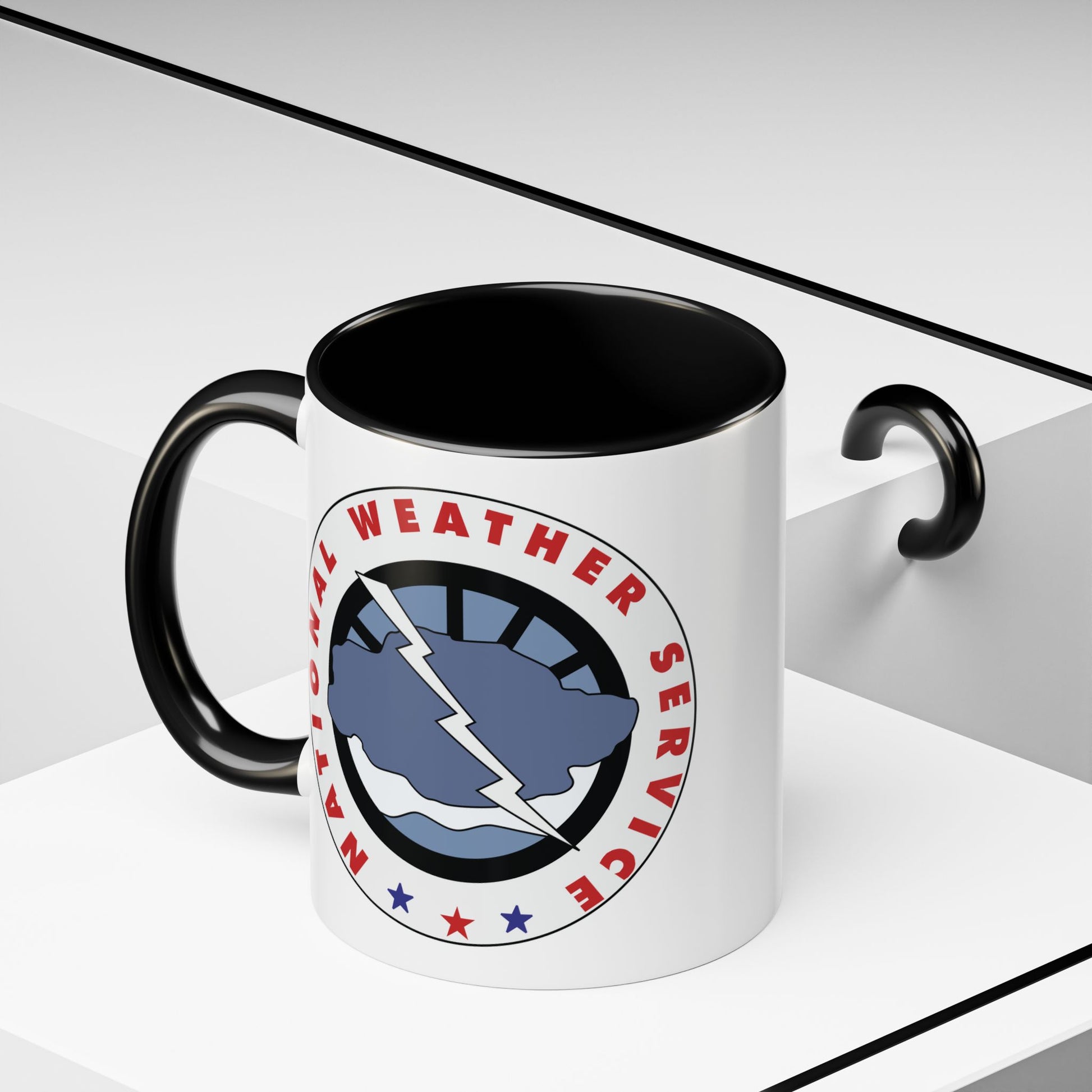 National Weather Service Coffee Mug - Double Sided Print, Black Accent White Ceramic, 11oz by TheGlassyLass.com