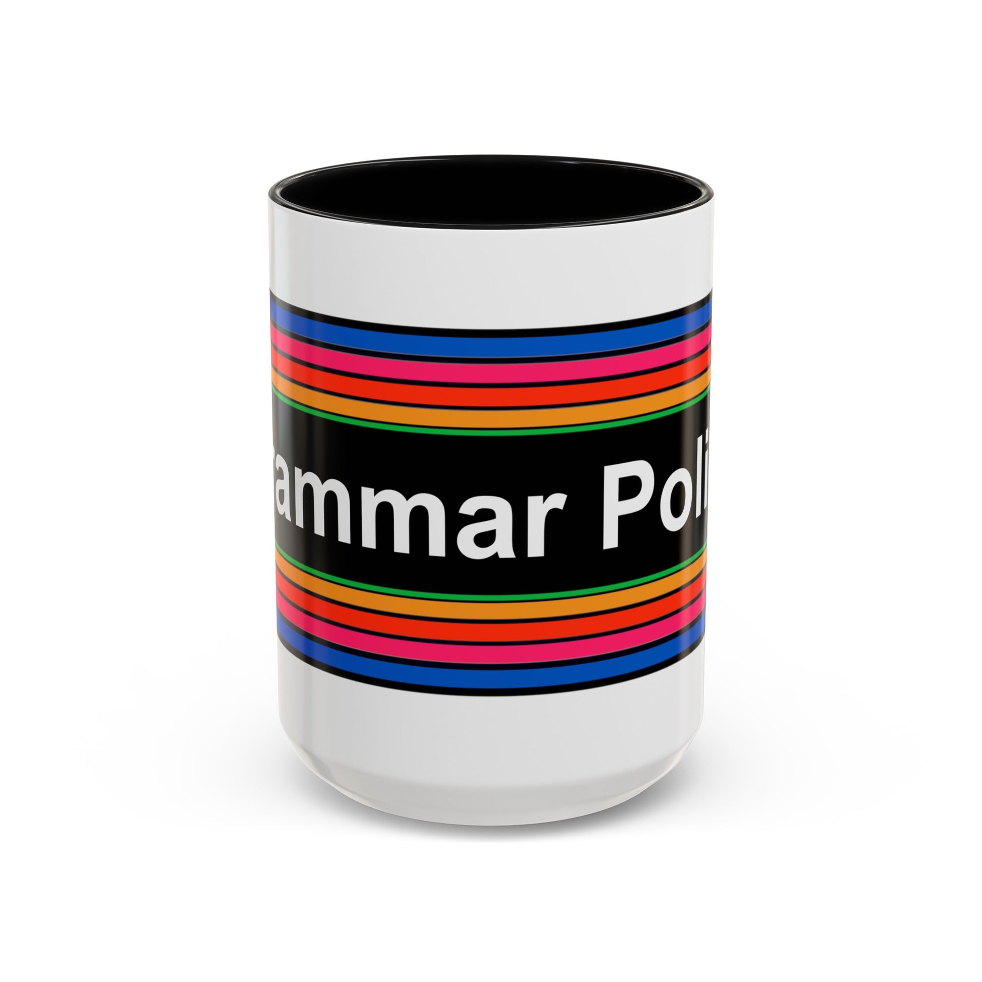 Rainbow Grammar Police Coffee Mug - Wrap Print Black Accent Ceramic 15oz - by TheGlassyLass.com