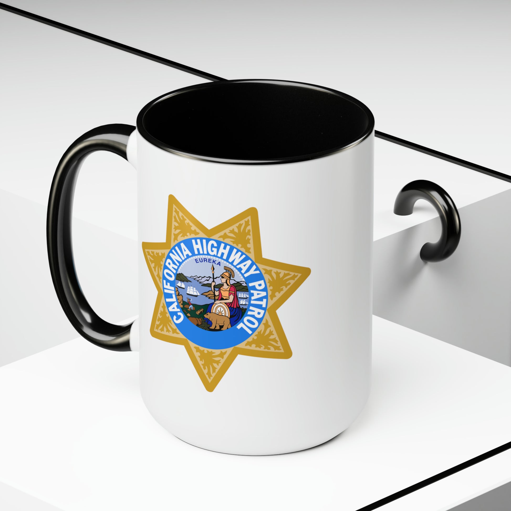 California Highway Patrol Coffee Mug - Double Sided Black Accent White Ceramic 15oz by TheGlassyLass