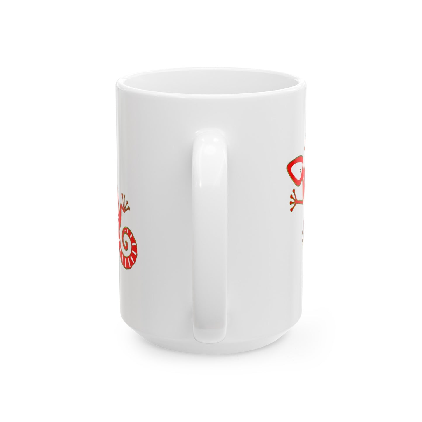 Gecko Coffee Mug - Double Sided White Ceramic 15oz by TheGlassyLass.com