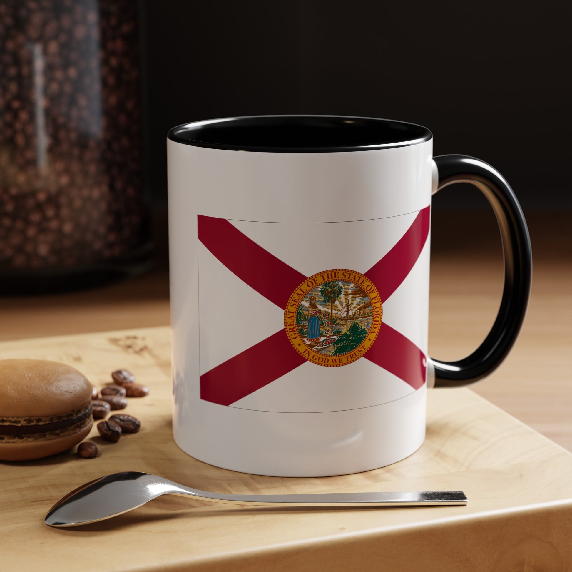 Florida State Flag - Double Sided Black Accent White Ceramic Coffee Mug 11oz by TheGlassyLass.com