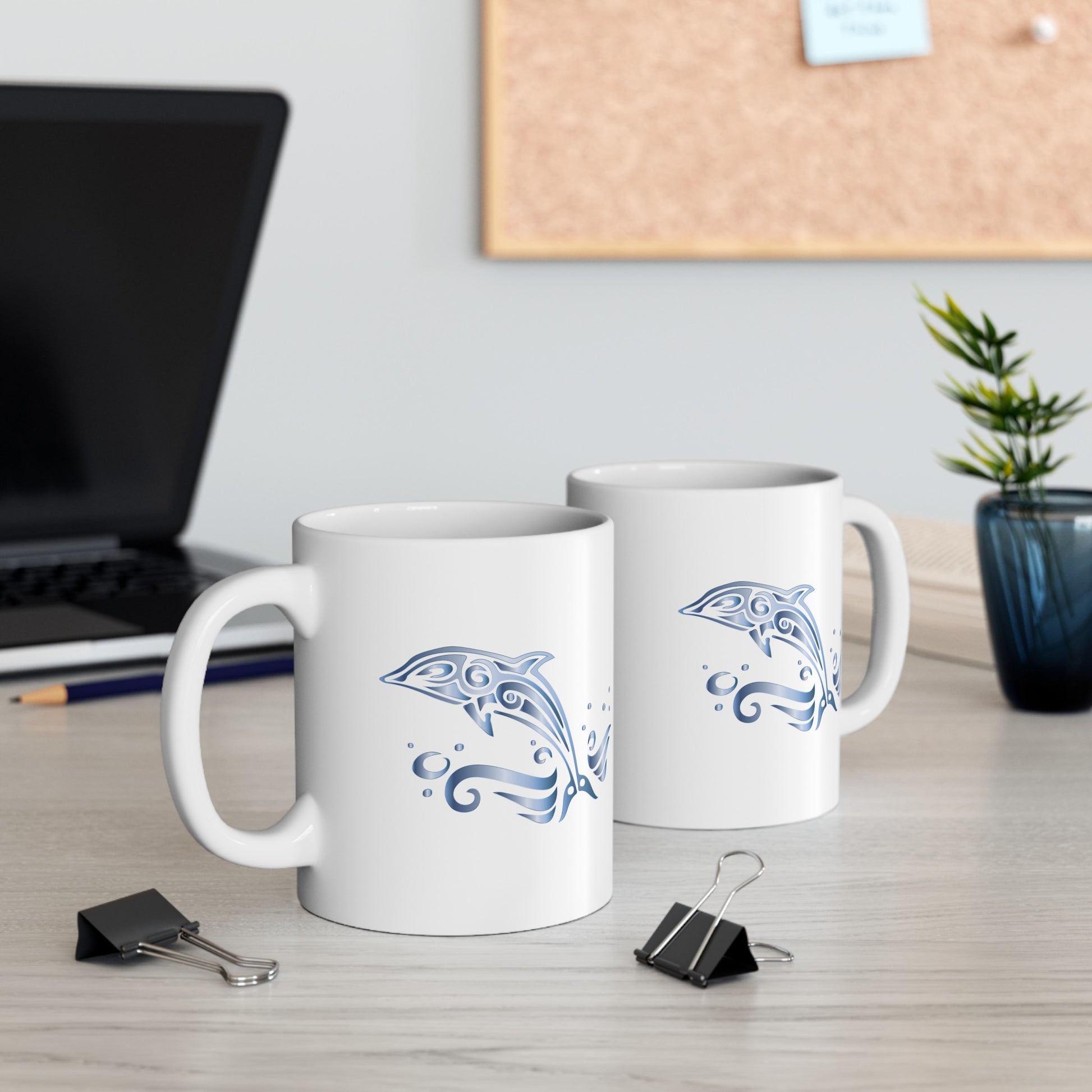 Dolphin Coffee Mug - Double Sided White Ceramic 11oz by TheGlassyLass.com