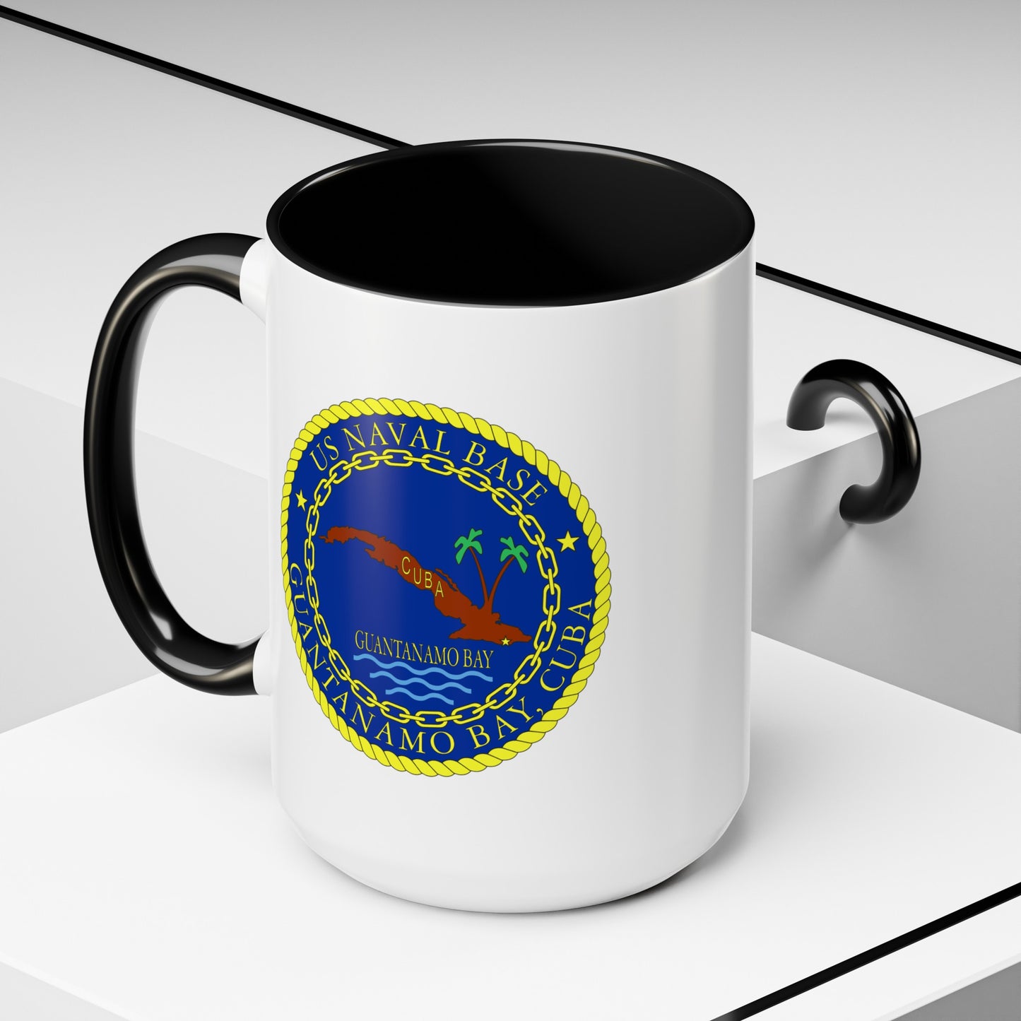 US Naval Base Guantanamo Bay Cuba Coffee Mug - Double Sided Black Accent Ceramic 15oz - by TheGlassyLass.com