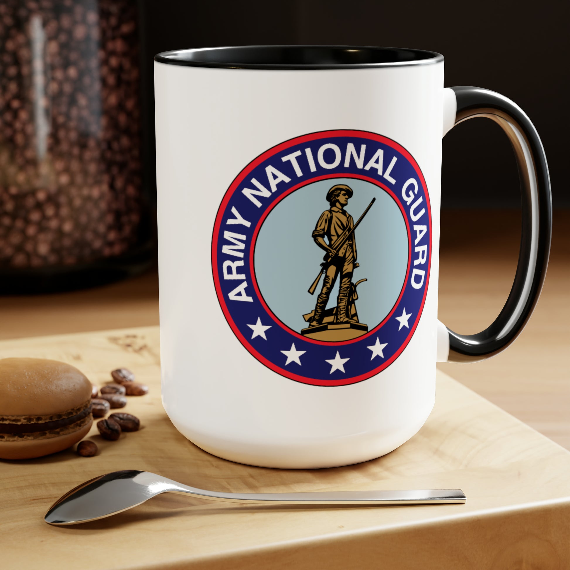 Army National Guard Coffee Mug - Double Sided Black Accent White Ceramic 15oz by TheGlassyLass.com