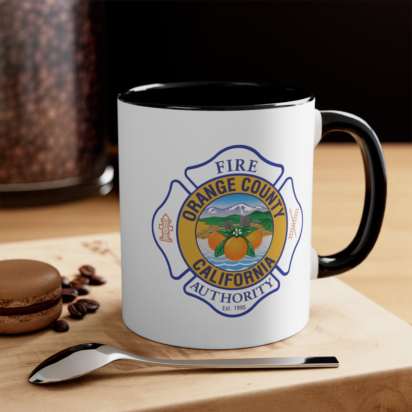 Orange County Fire Authority Coffee Mug - Double Sided Black Accent White Ceramic 11oz by TheGlassyLass.com