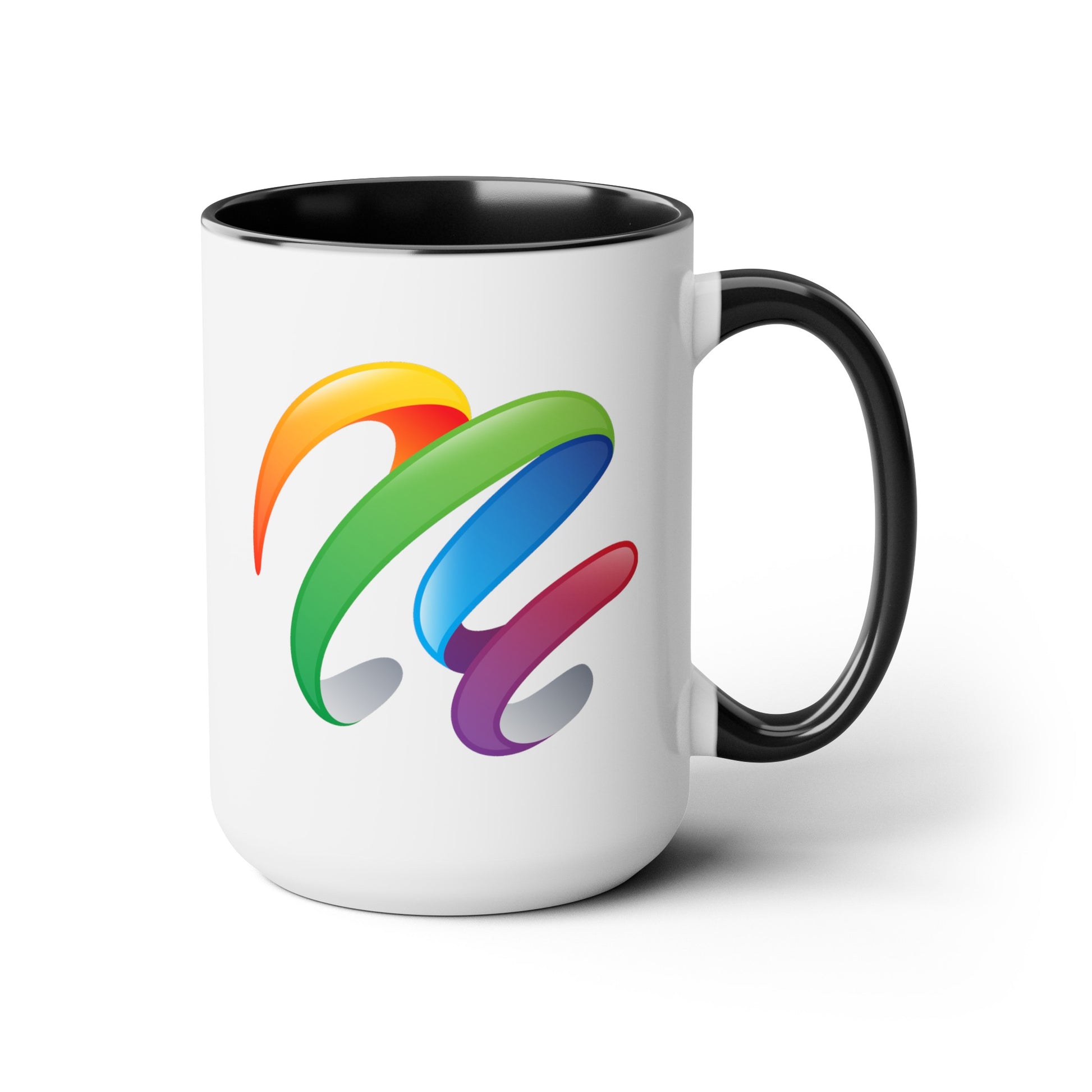 Rainbow Swirl Coffee Mug - Double Sided Black Accent White Ceramic 15oz by TheGlassyLass.com