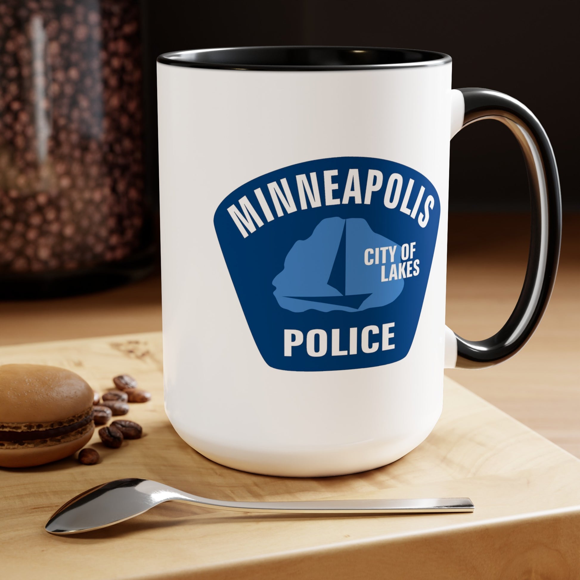 Minneapolis Police Coffee Mug - Double Sided Black Accent White Ceramic 15oz by TheGlassyLass.com