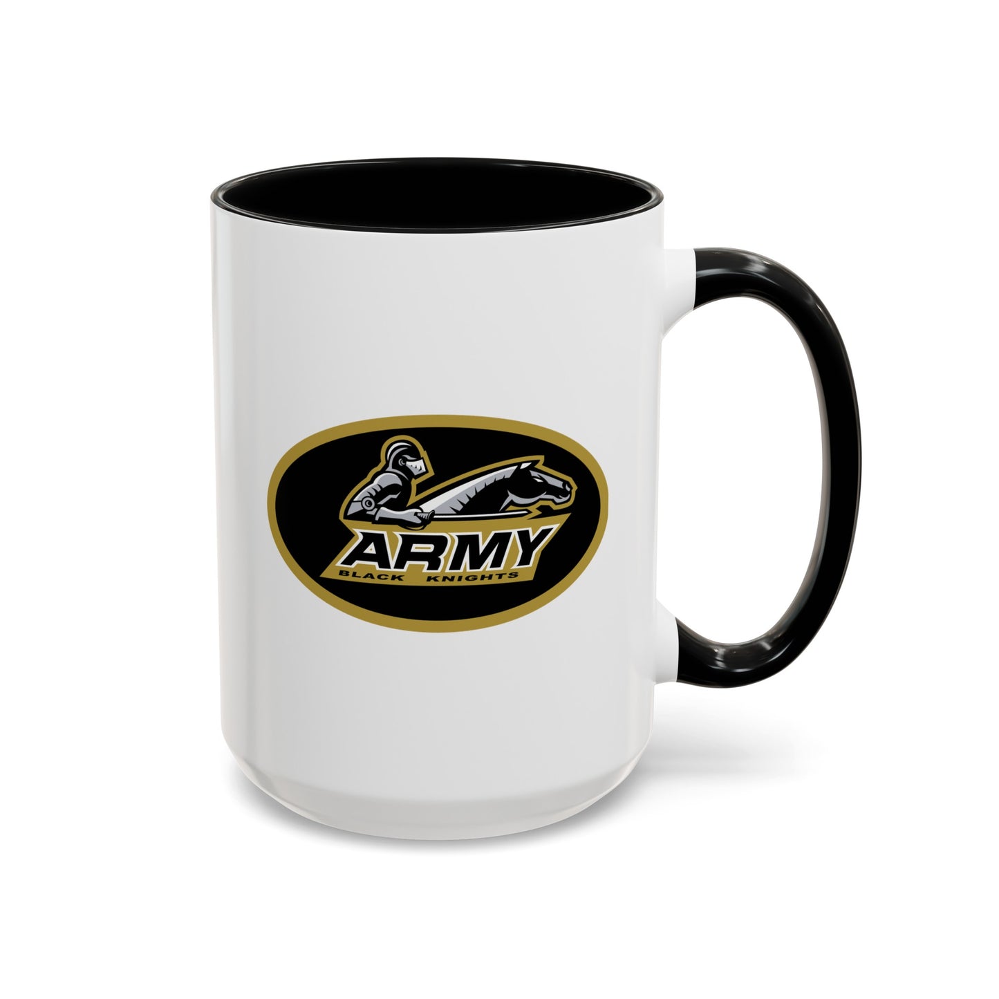 US Army Black Knights - Double Sided Black Accent White Ceramic Coffee Mug 15oz by TheGlassyLass.com