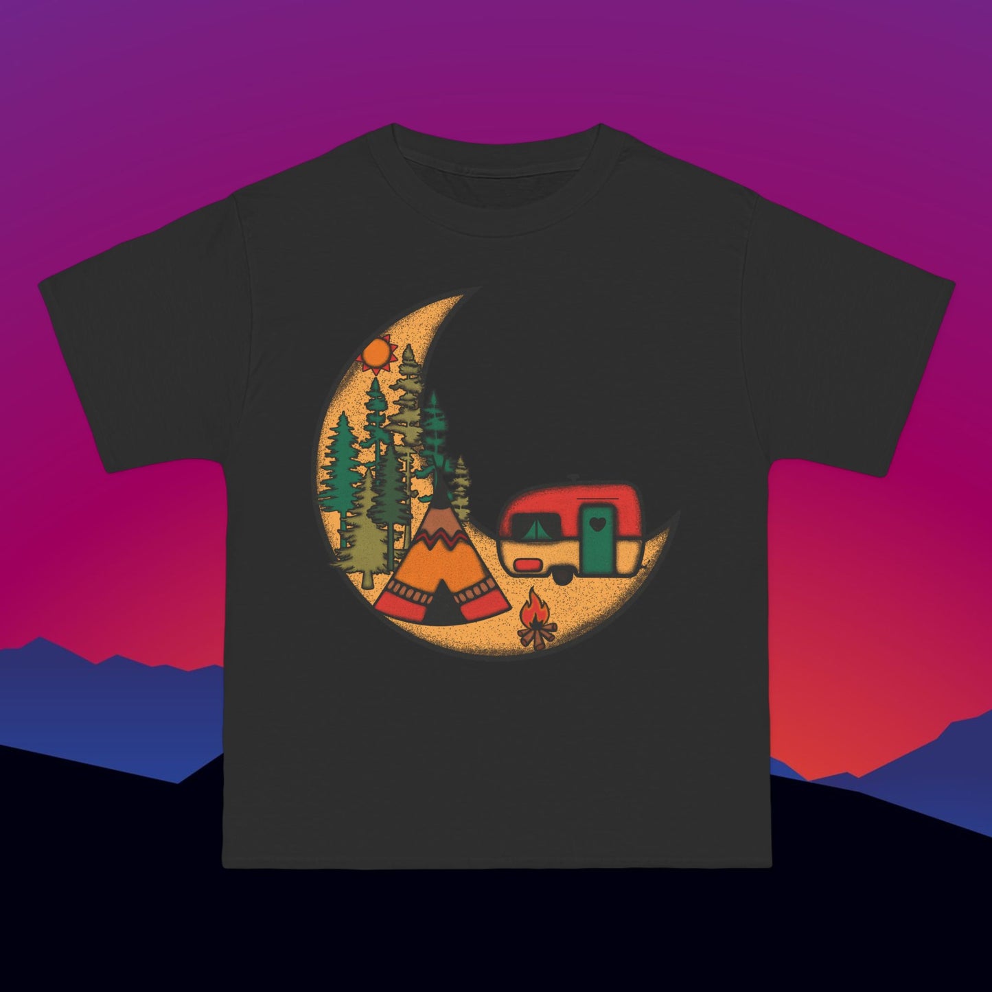 Camper's Moon T-Shirt: (Hanes Beefy-T 100% Preshrunk Cotton) Custom Printed by TheGlassyLass.com