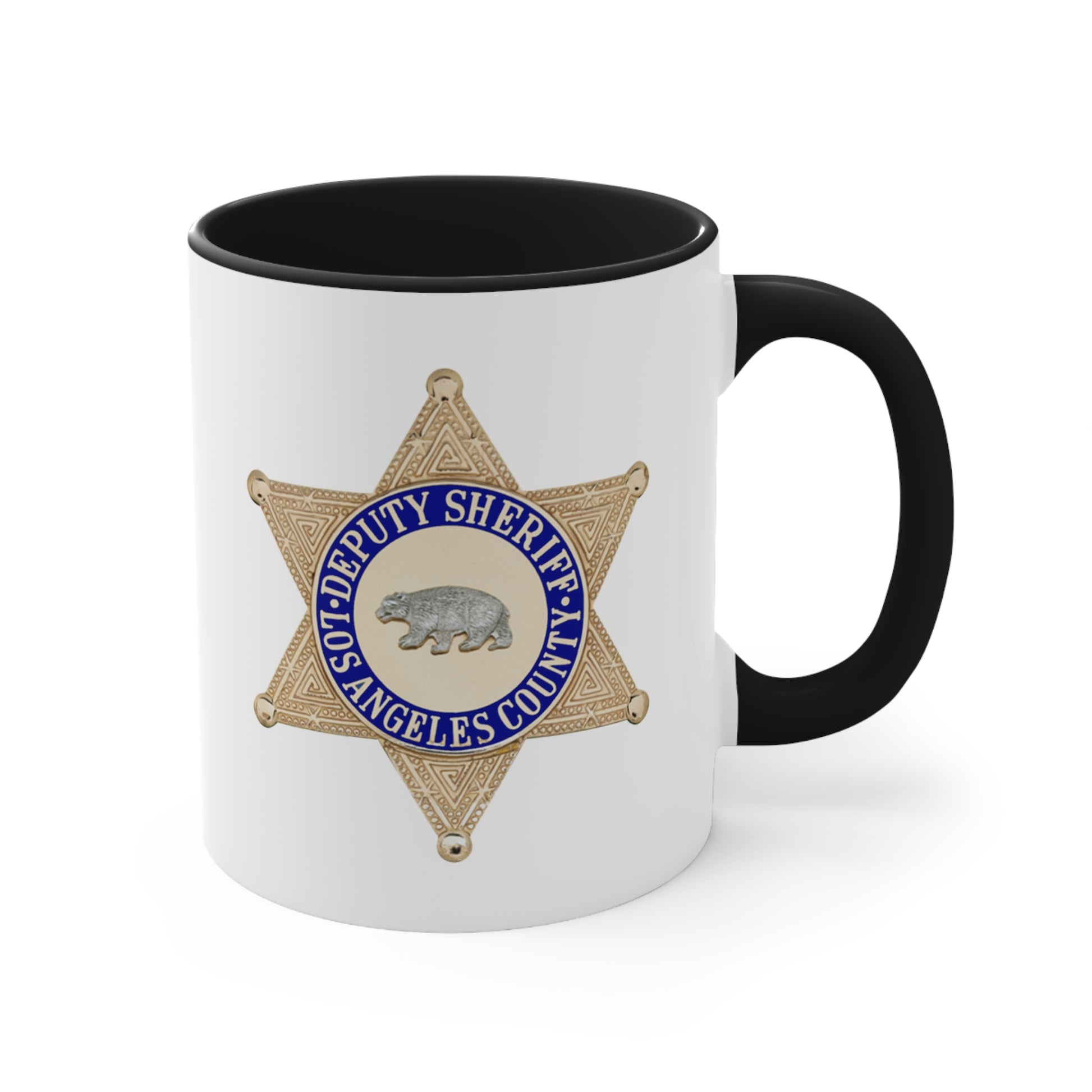 LASD Deputy Sheriff Badge Coffee Mug - Double Sided Black Accent White Ceramic 11oz by TheGlassyLass.com