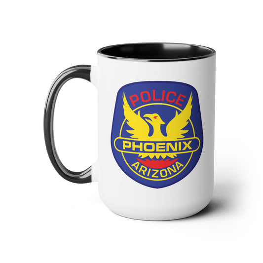 Phoenix Police Coffee Mugs - Double Sided Black Accent White Ceramic 15oz by TheGlassyLass.com