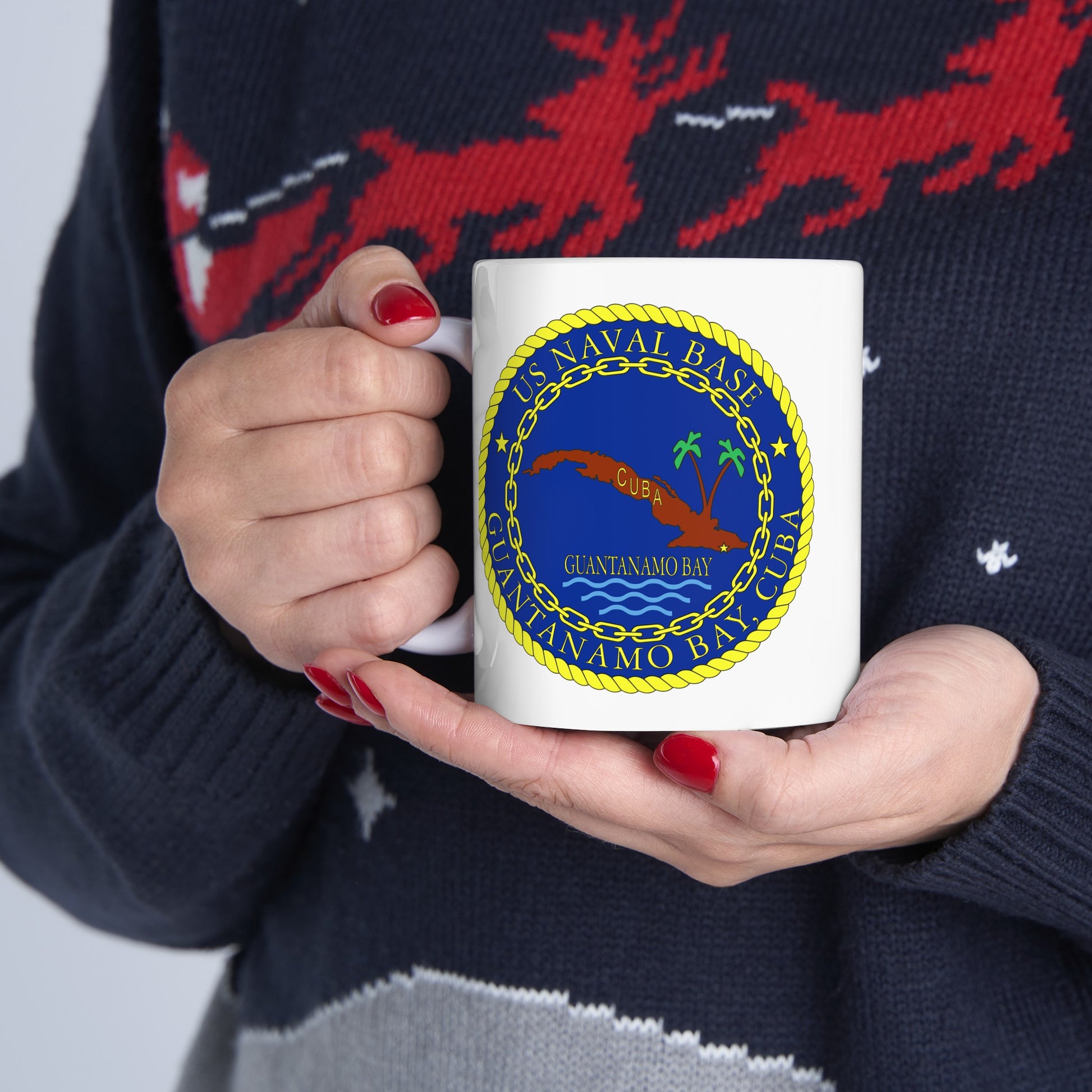 US Naval Base Guantanamo Bay Cuba Coffee Mug - Double Sided White Ceramic 11oz - by TheGlassyLass.com