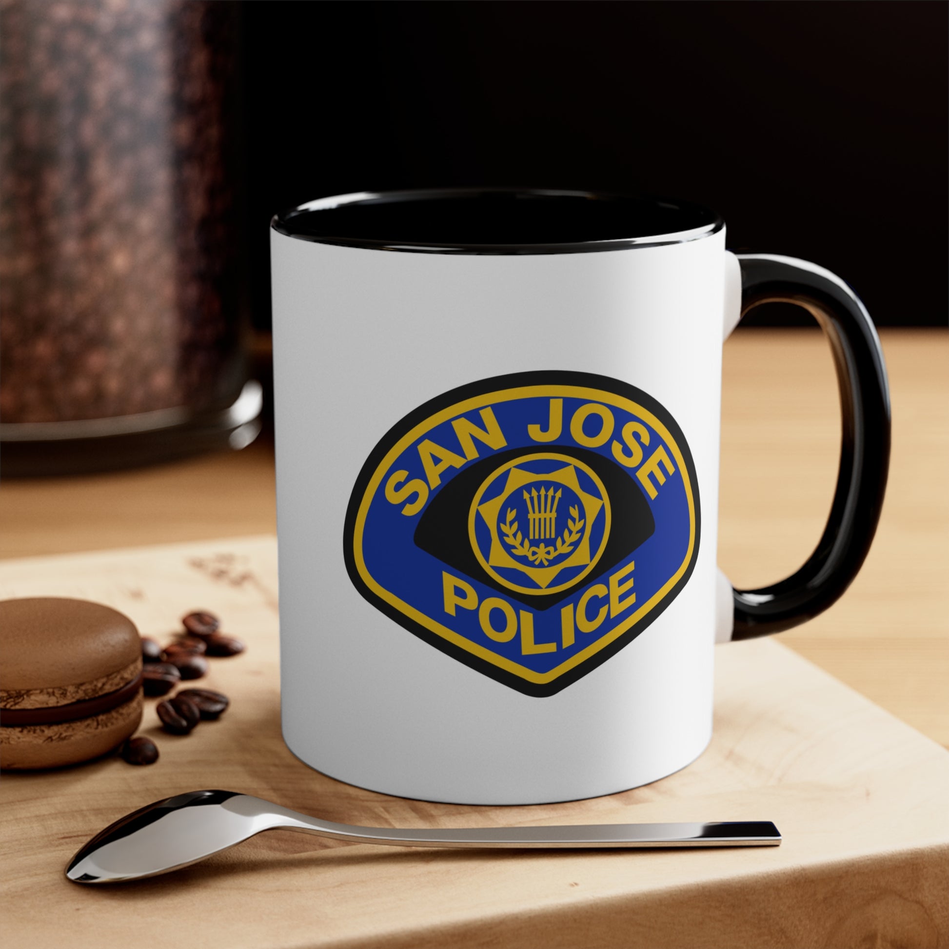 San Jose Police Coffee Mug - Doubles Sided Black Accent White Ceramic 11oz by TheGlassyLass.com