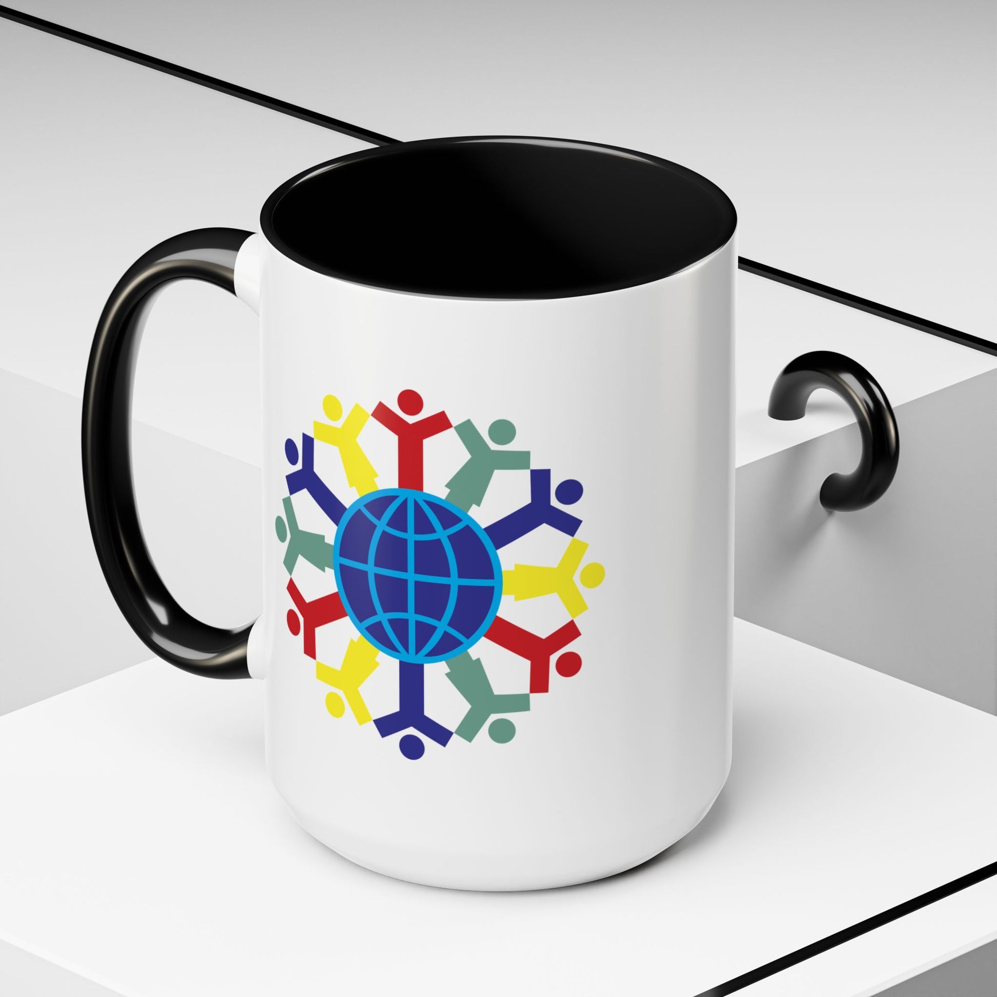 Joy To The World Coffee Mug - Double Sided Black Accent White Ceramic 15oz by TheGlassyLass.com